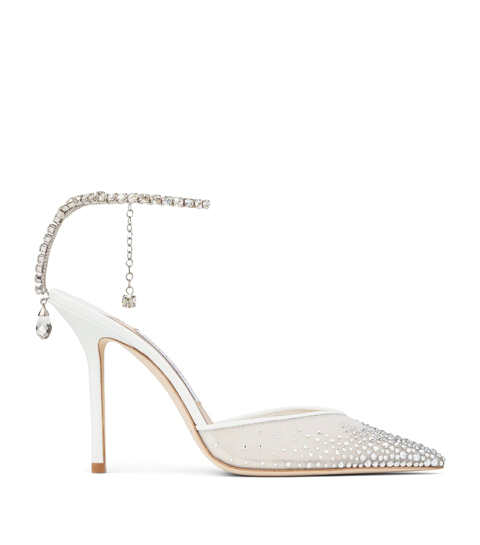 Jimmy Choo Saeda 100 Rhinestone-Embellished Heels White/crystal