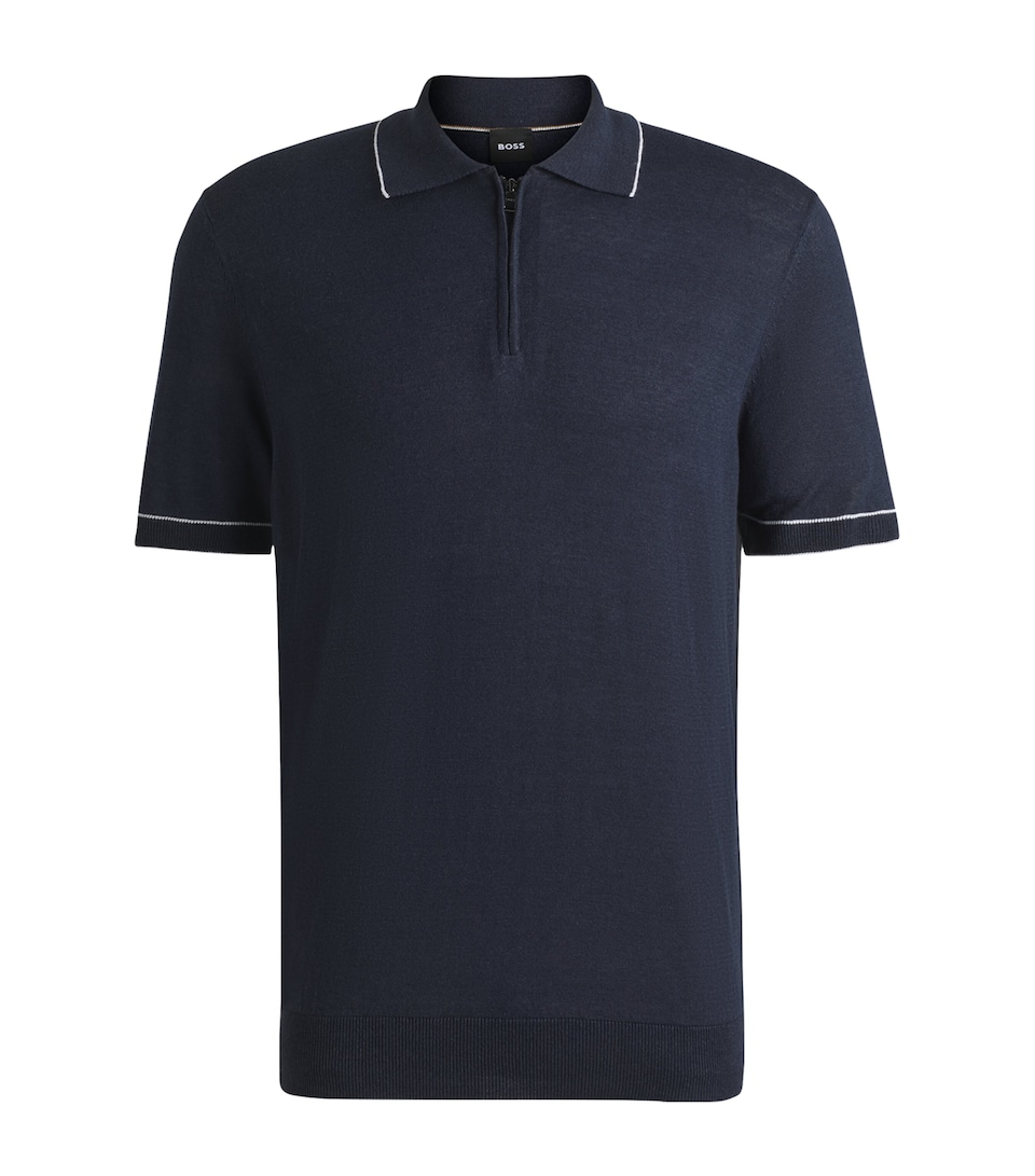 Linen-Blend Zip Polo Shirt