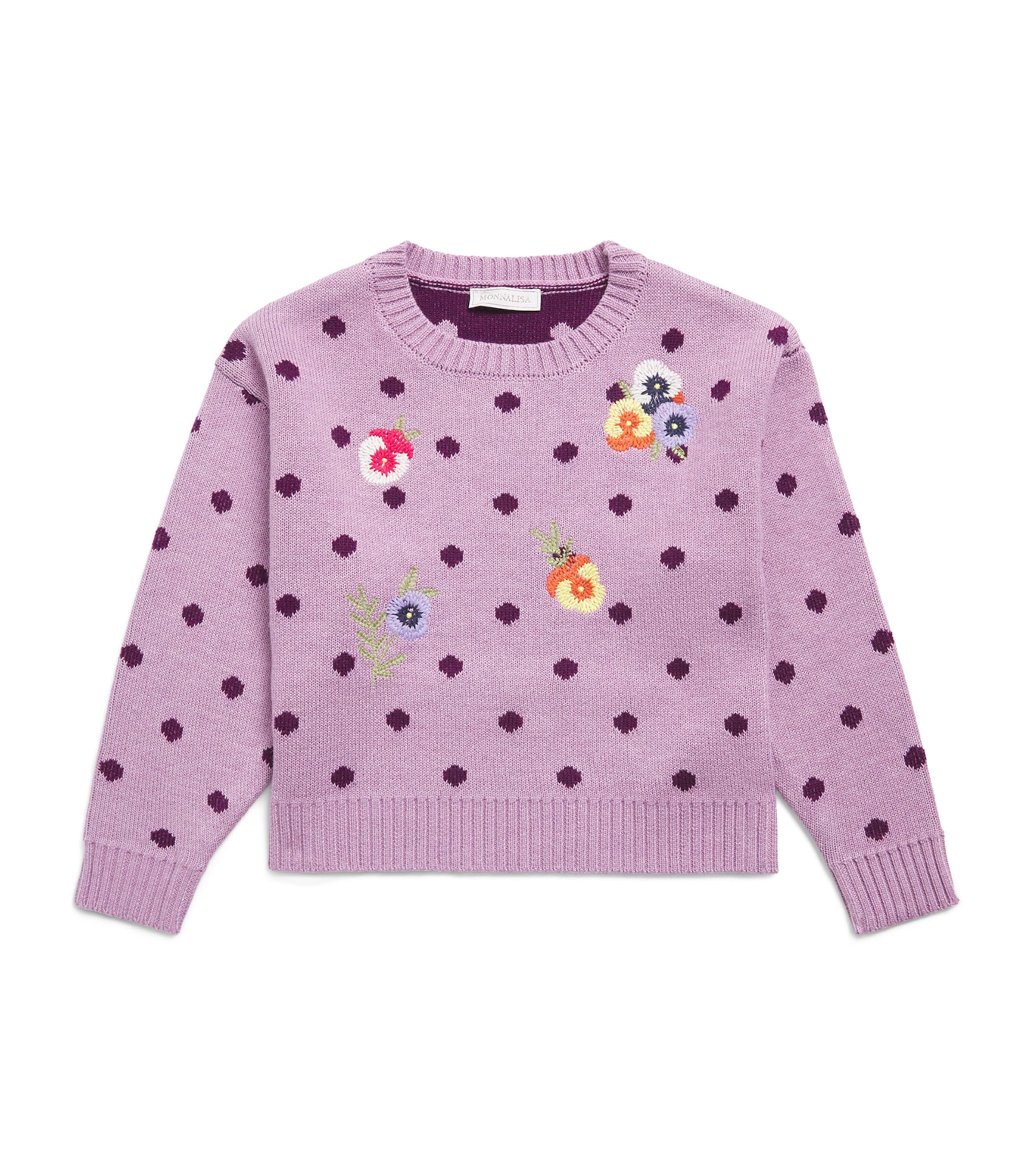 Monnalisa Pansy Jacquard Sweater (2-14 Years) Malva Flower