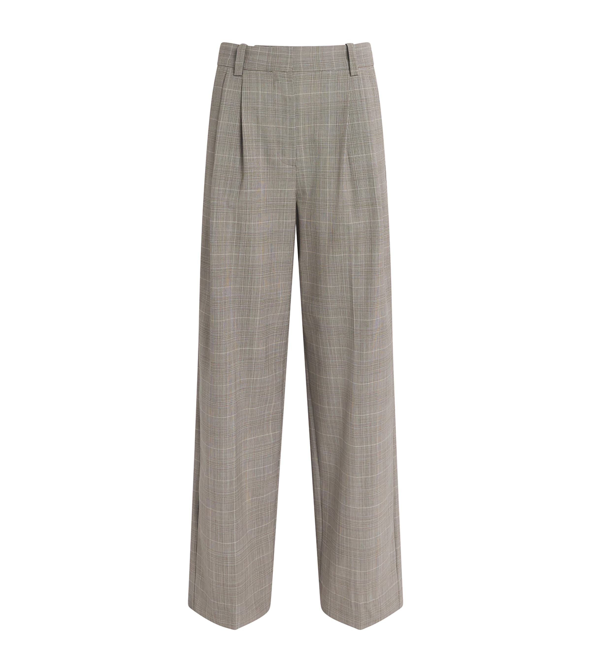 Wool-Blend Check Tailored Trousers