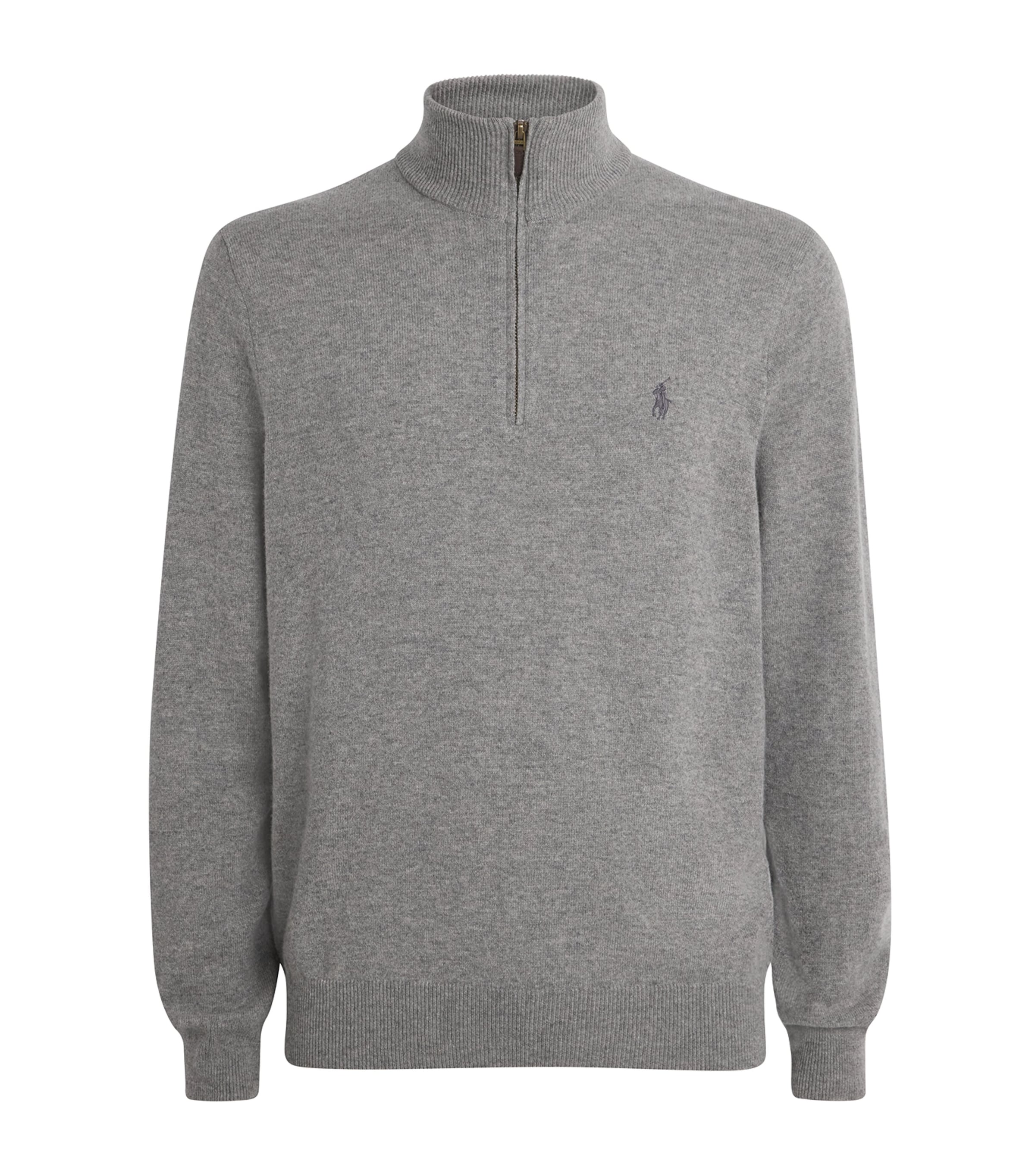 Polo Ralph Lauren Mens Wool Polo Pony Quarter-Zip Sweater Fawn Grey Heather