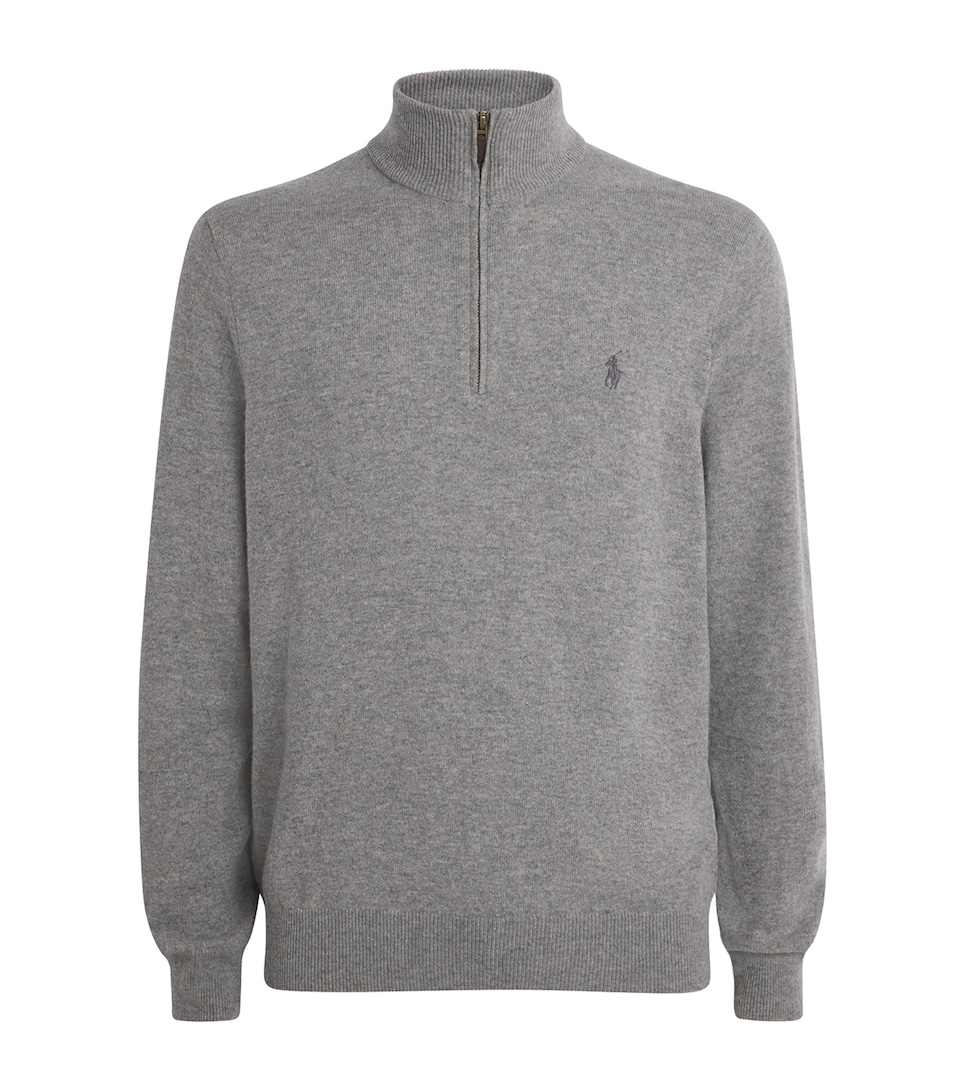 Polo Ralph Lauren Mens Wool Polo Pony Quarter-Zip Sweater Fawn Grey Heather