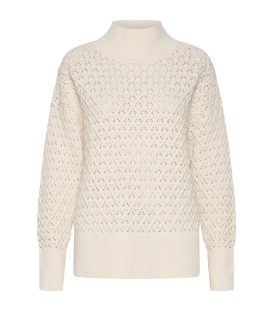 Marella Womens Virgin Wool Open Knit Sweater Cream