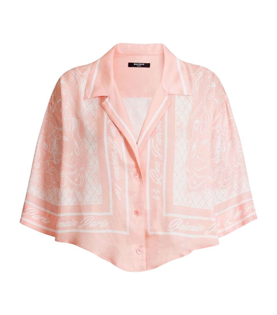 Balmain Womens Satin Foulard Cropped Shirt Ojd Rose/blanc