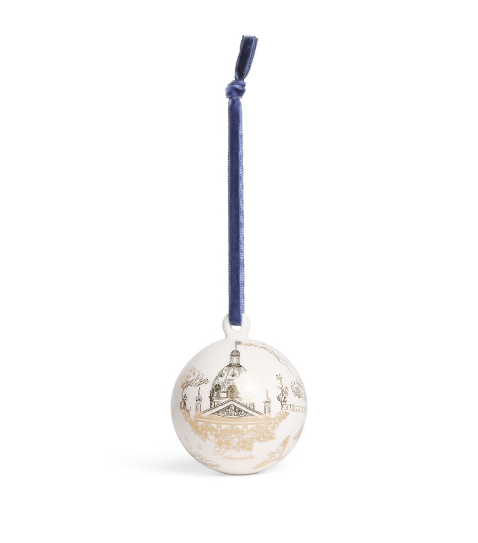 Harrods Ceramic Gold Toile Print Bauble