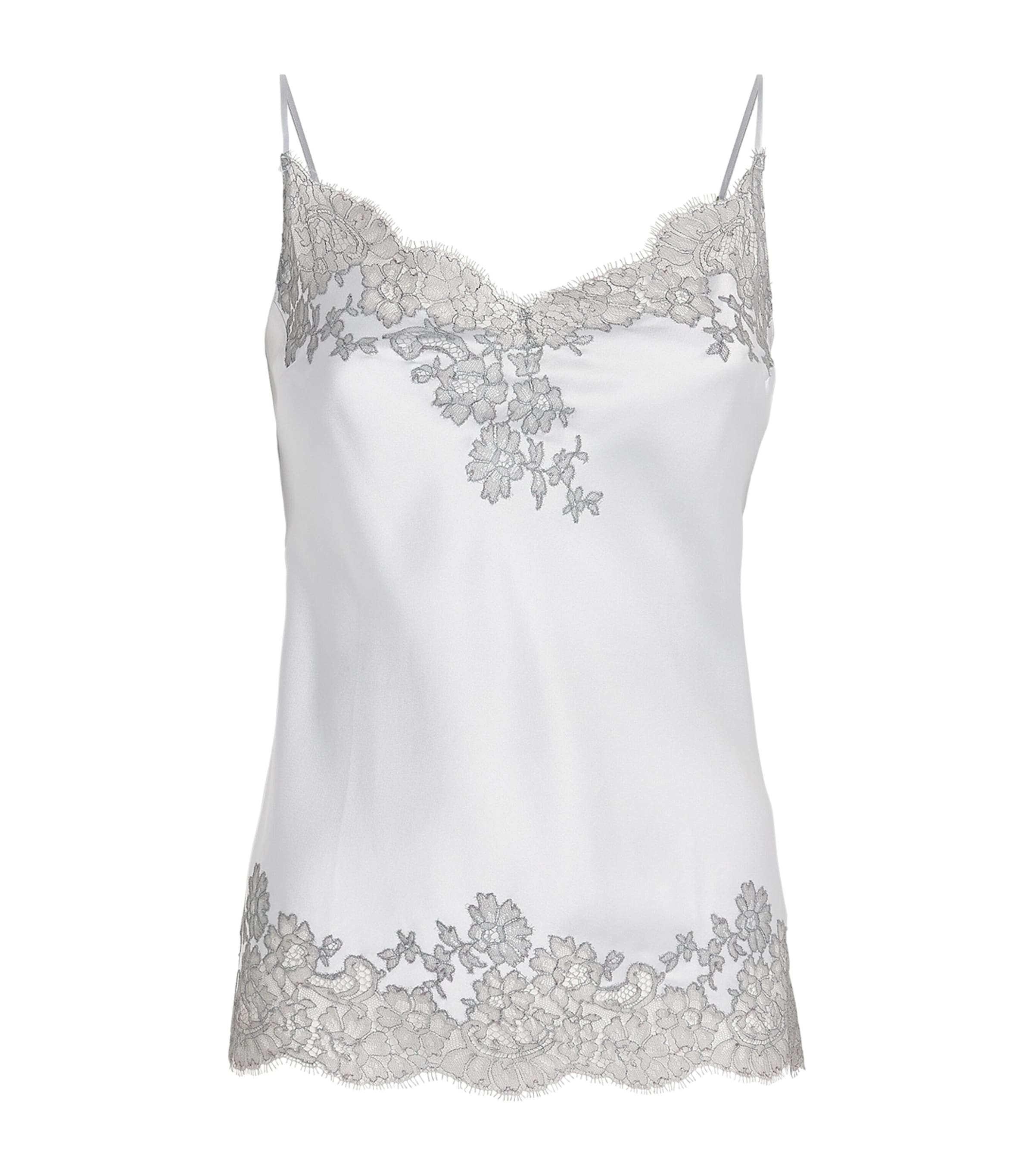 Carine Gilson Womens Silk Cérès Lace Camisole Silvergrey