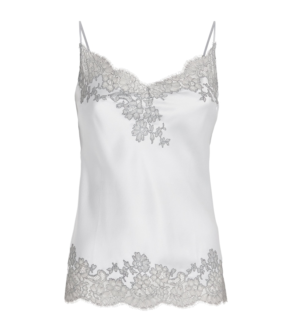 Carine Gilson Womens Silk Cérès Lace Camisole Silvergrey