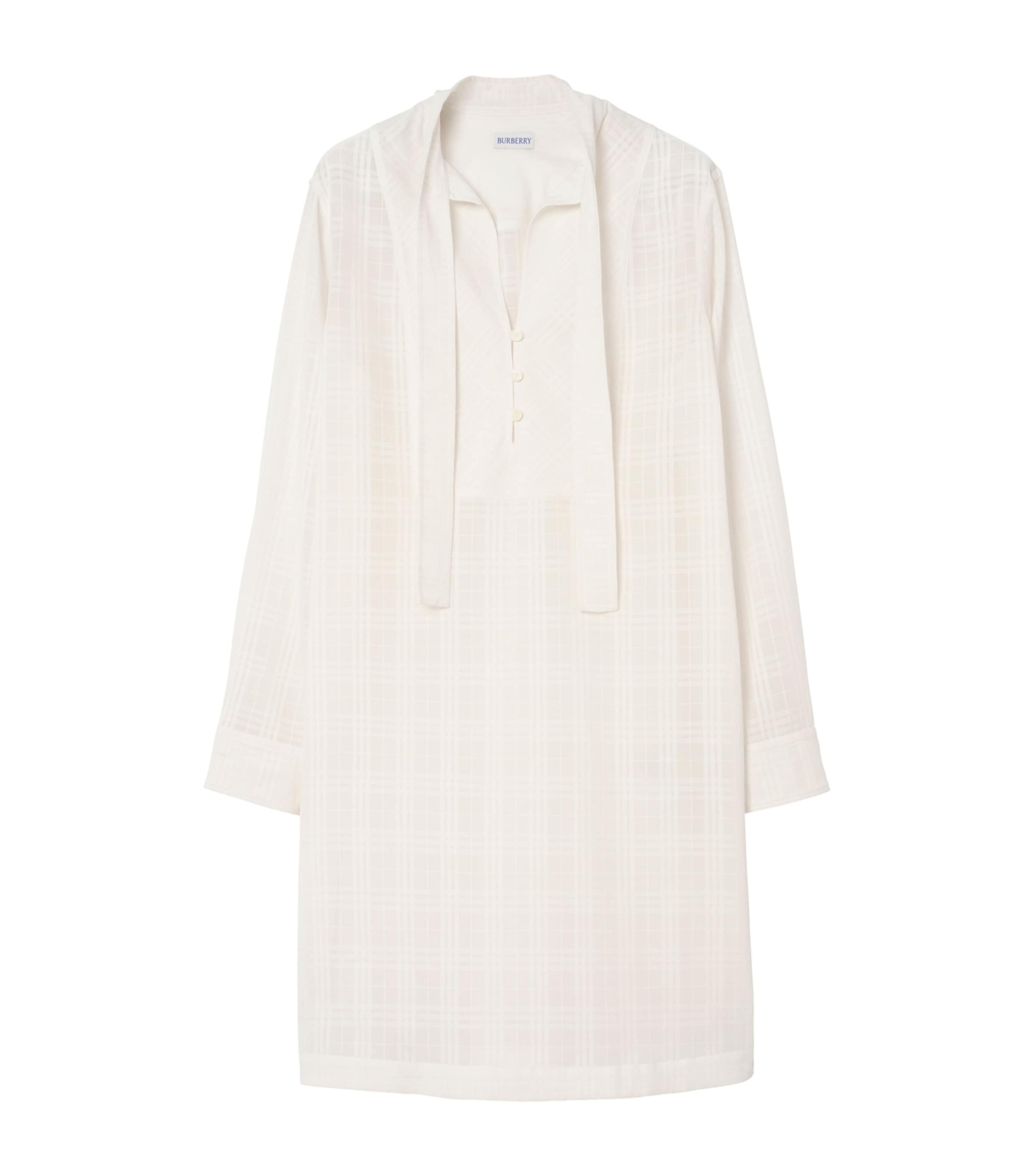 Burberry Womens Cotton Voile Mini Dress Chalk White Ip Check