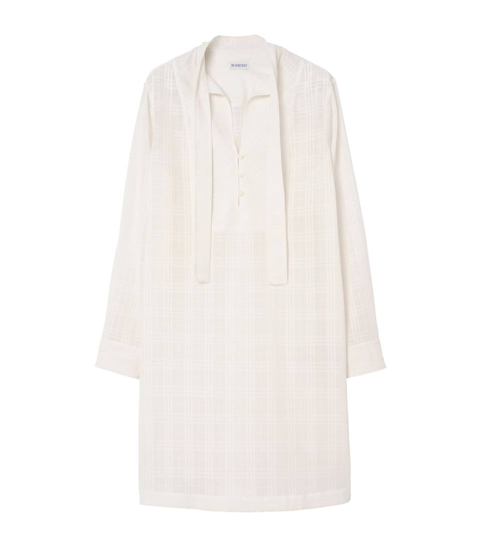 Burberry Womens Cotton Voile Mini Dress Chalk White Ip Check
