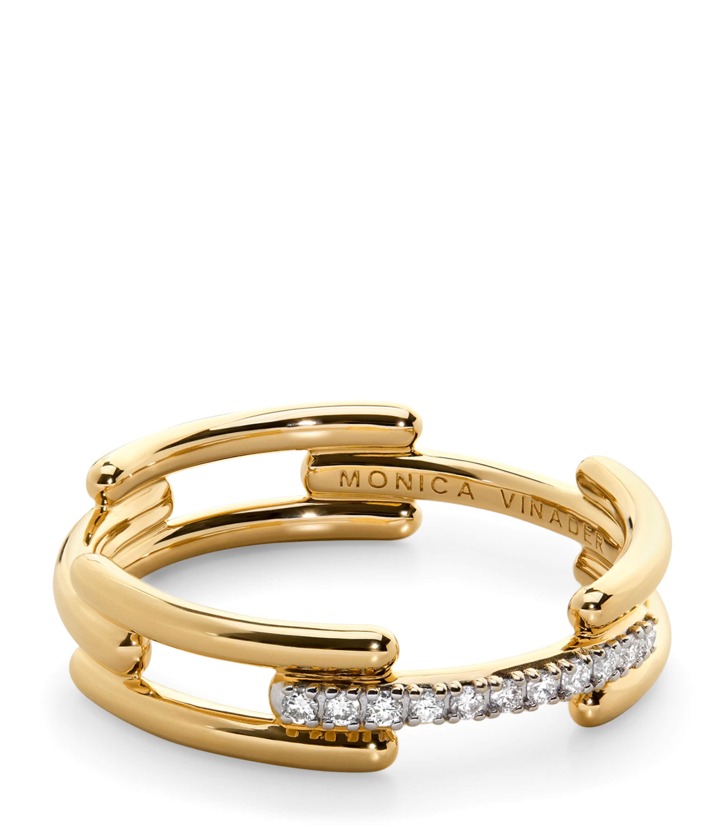 Monica Vinader Gold Vermeil and Diamond Pavé Signature Link Ring Gold/diamond