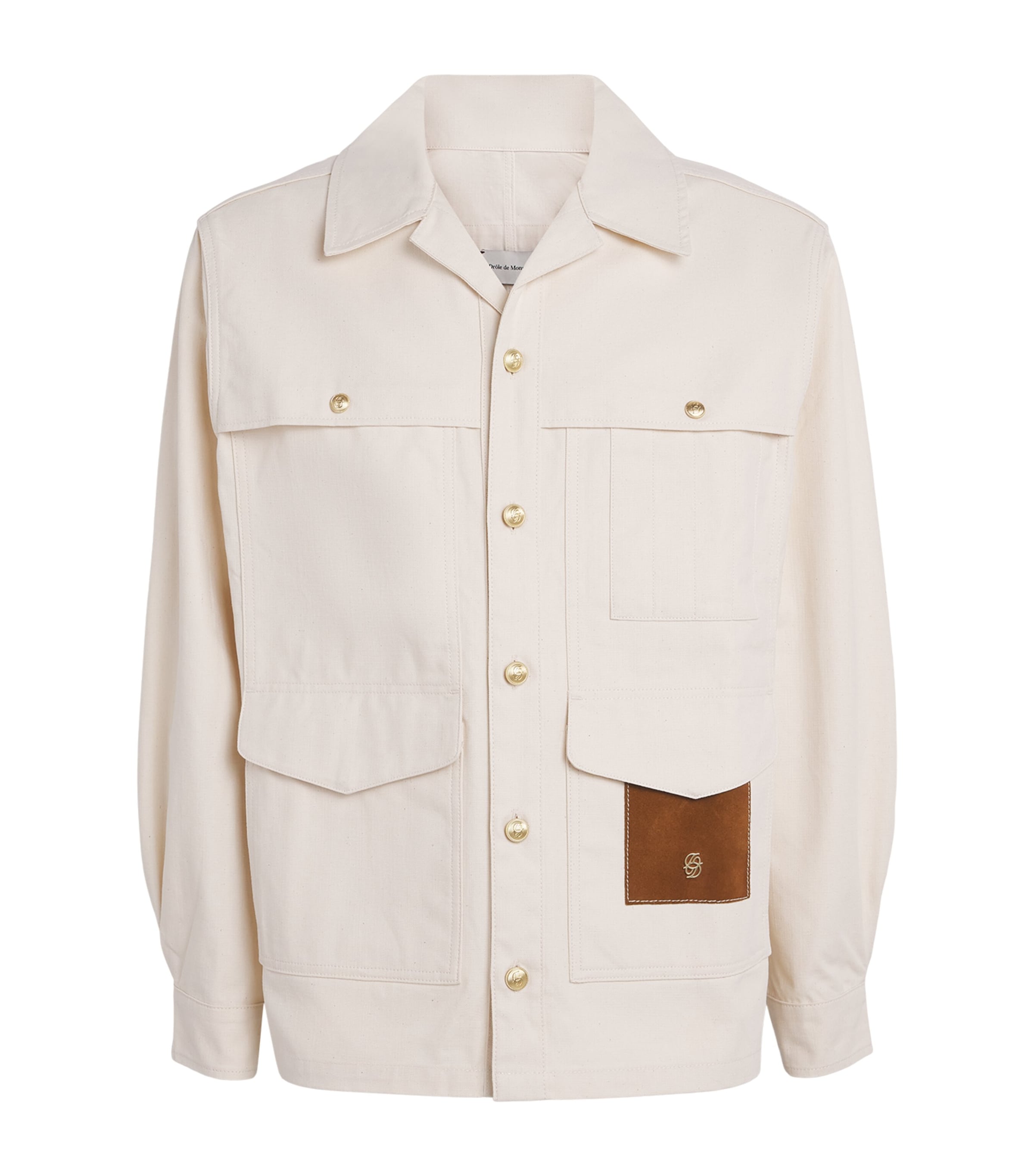 Drôle De Monsieur Mens Cotton Four-Pocket Overshirt Off White