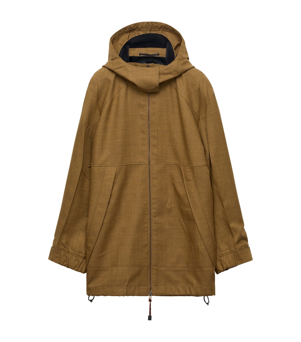 Prada Womens Wool Hopsack Hooded Jacket Brown