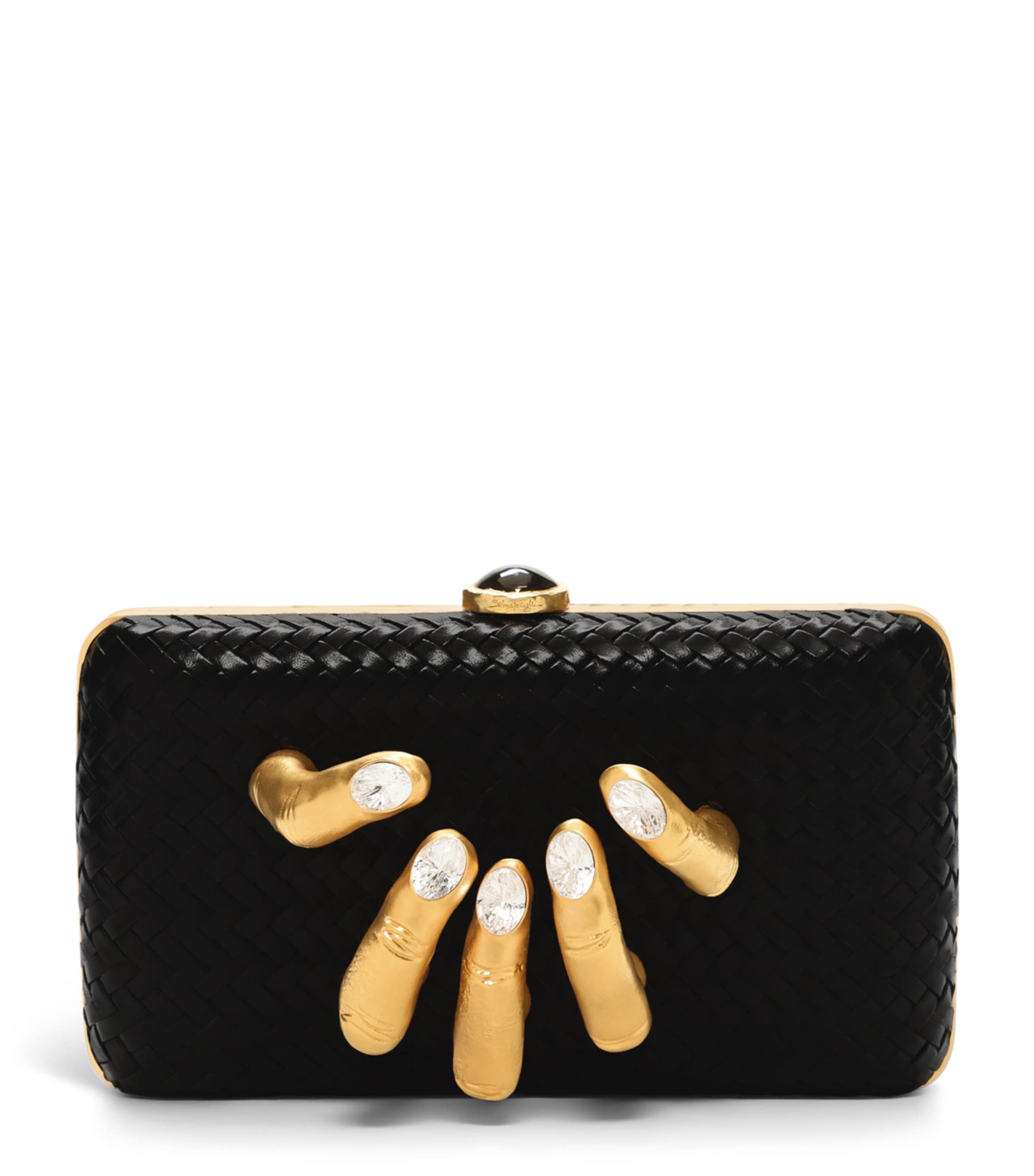 Schiaparelli Lambskin Braided Hand In Hand Clutch Bag Black