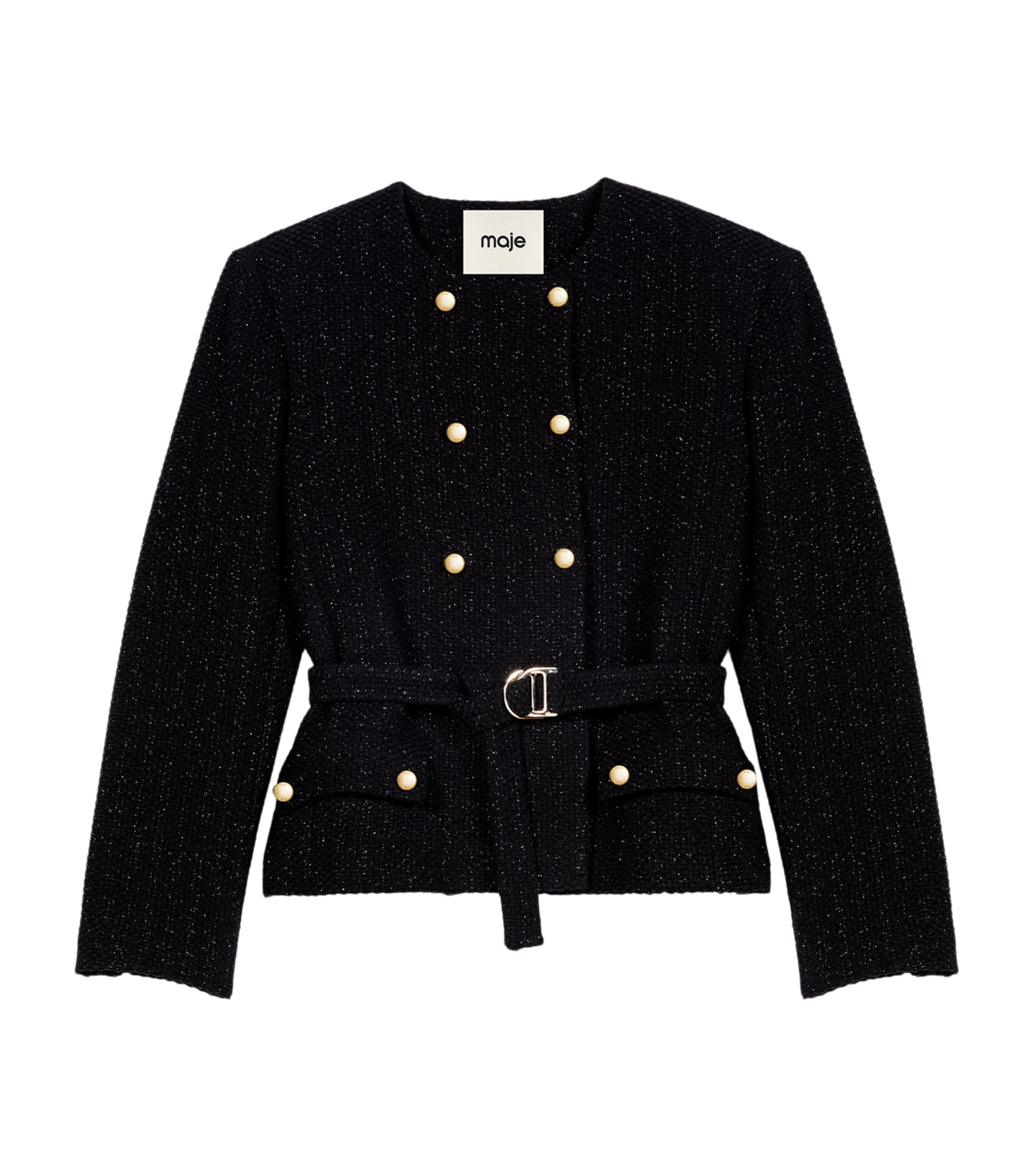 Maje Womens Belted Double-Breasted Jacket Black