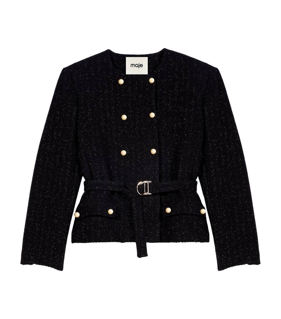 Maje Womens Belted Double-Breasted Jacket Black
