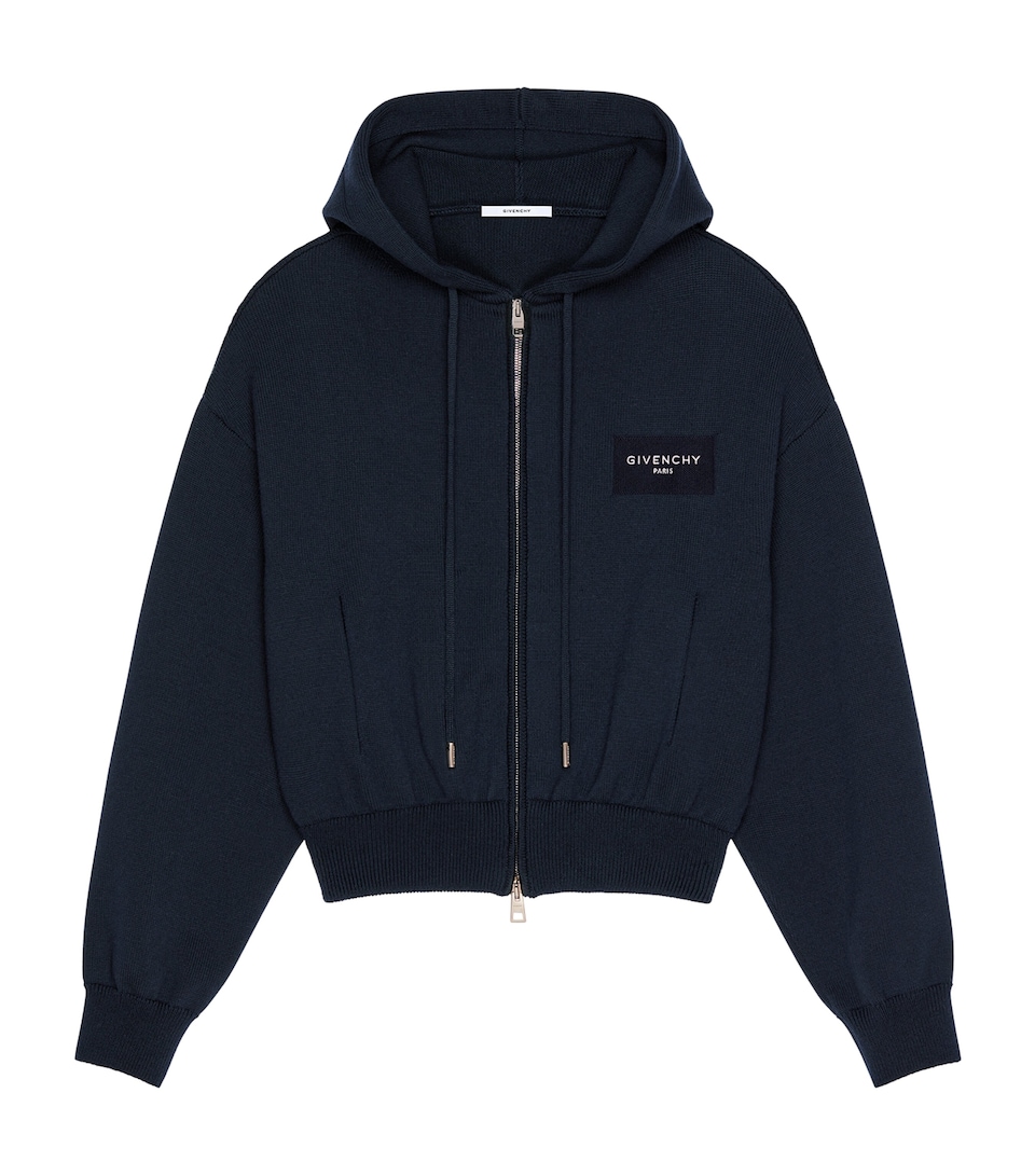 Givenchy Womens Wool-Cotton Logo Zip-Up Hoodie