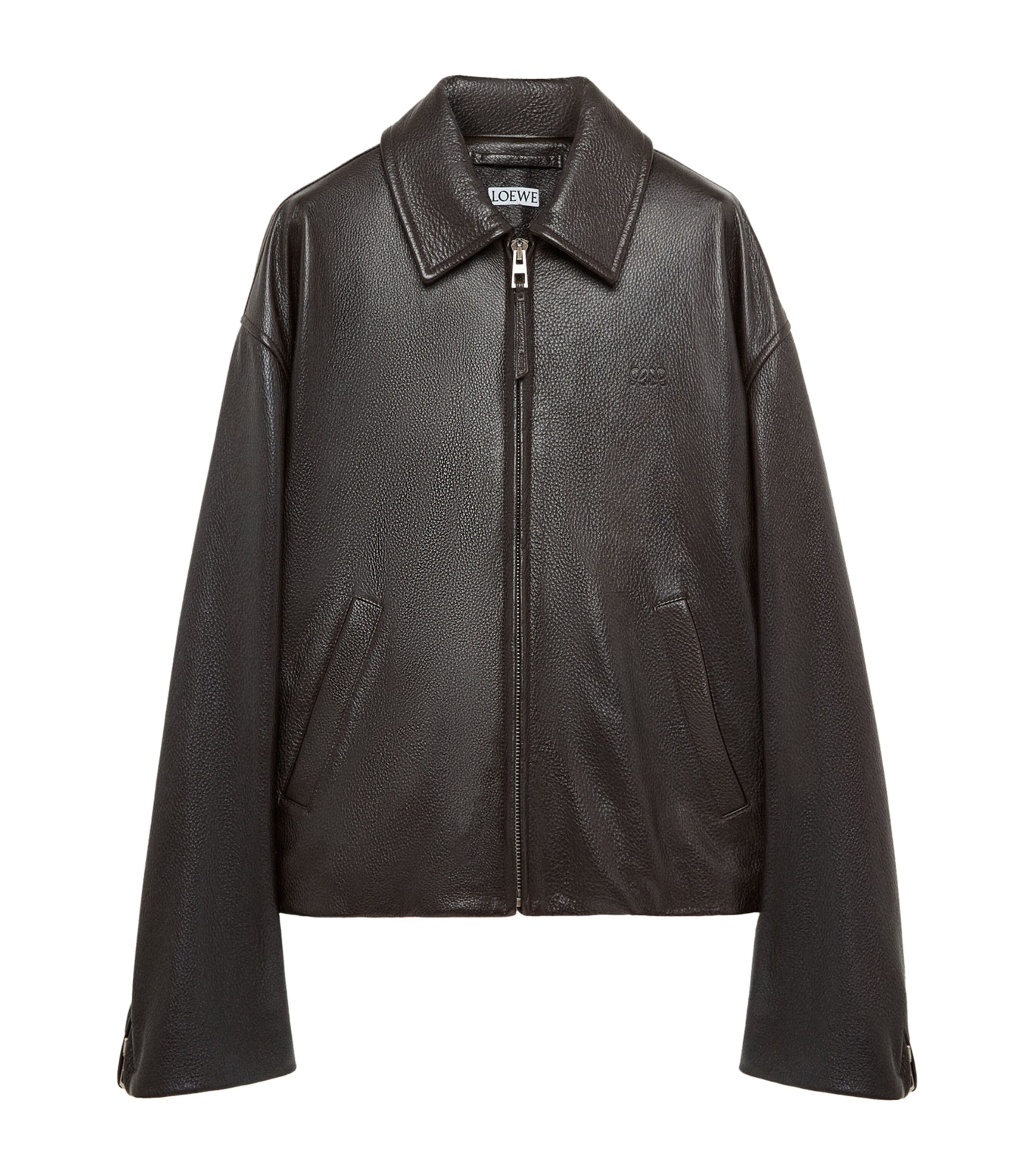 LOEWE Mens Deerskin Zip-Up Jacket Dark Brown