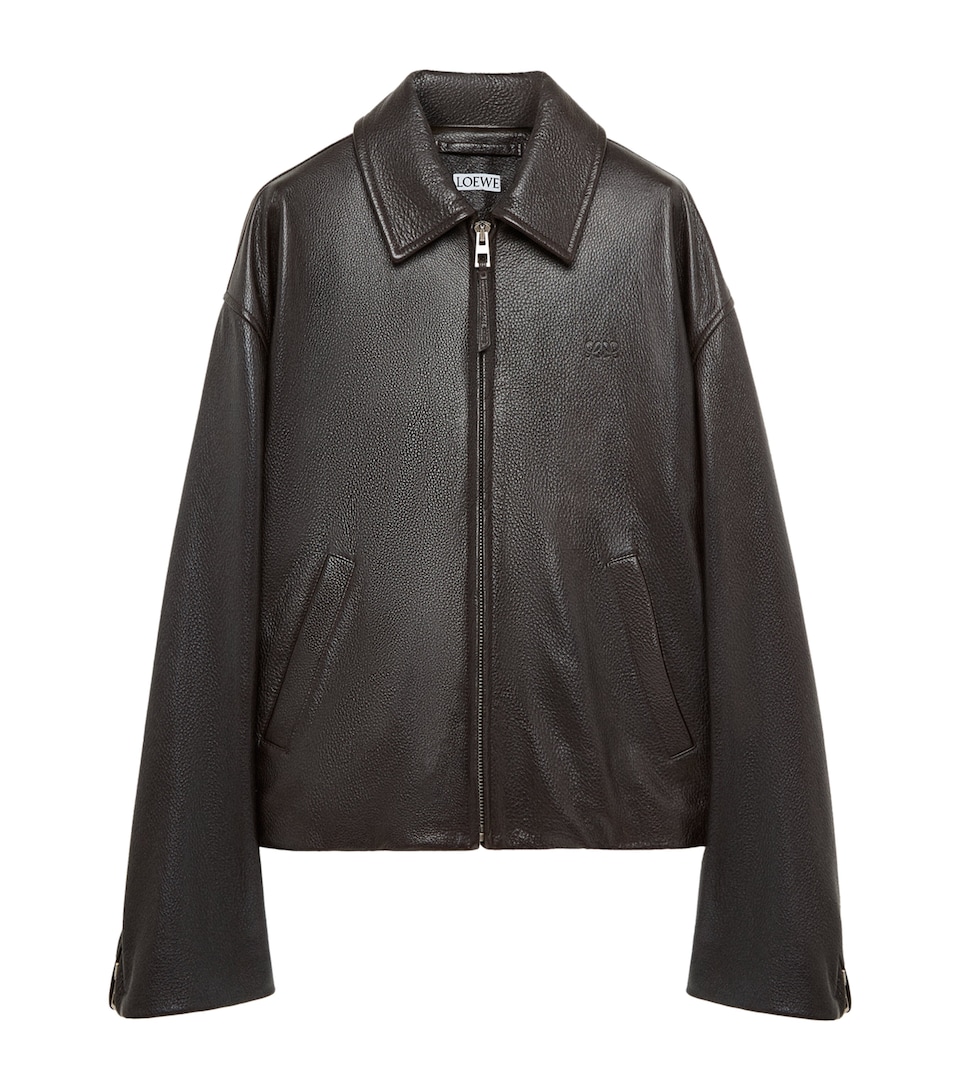LOEWE Mens Deerskin Zip-Up Jacket Dark Brown