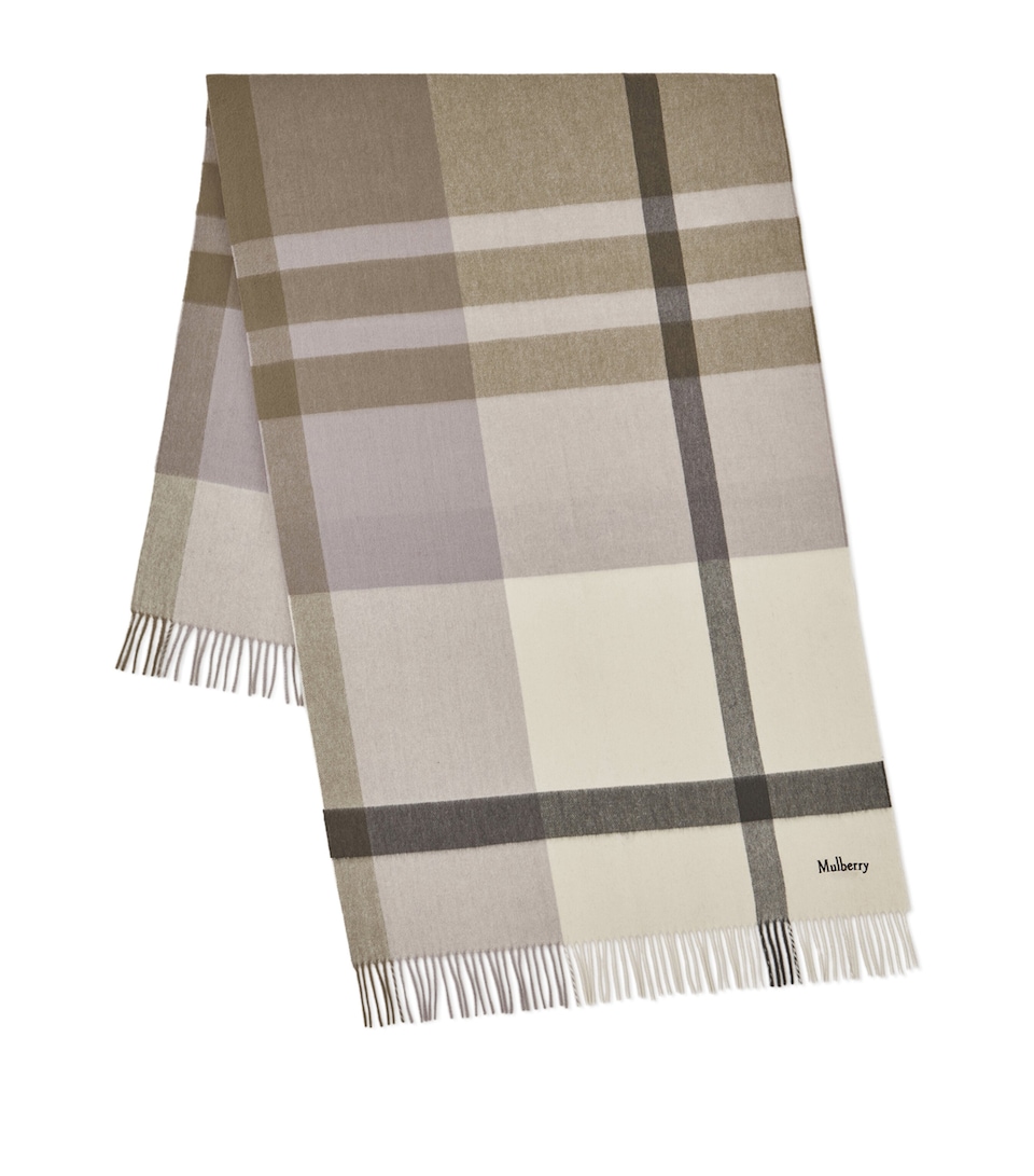 Mulberry Large Merino Wool Check Scarf Eggshell Olive
