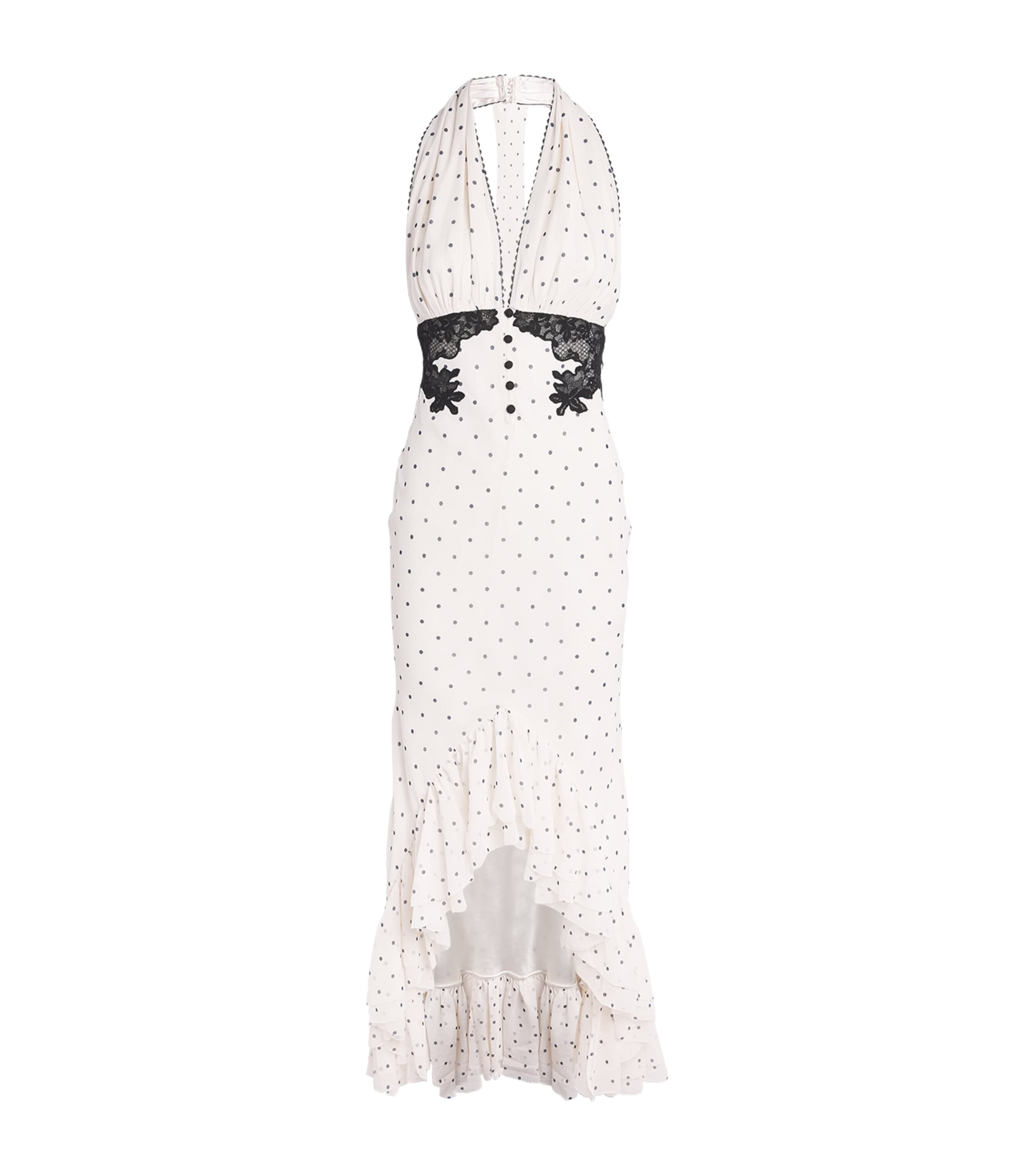 Self-Portrait Womens Polka-Dot Halterneck Midi Dress White