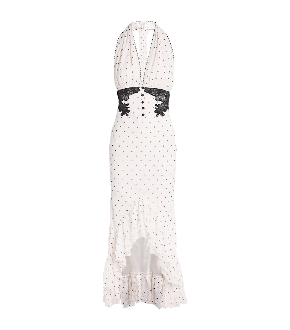 Self-Portrait Womens Polka-Dot Halterneck Midi Dress White