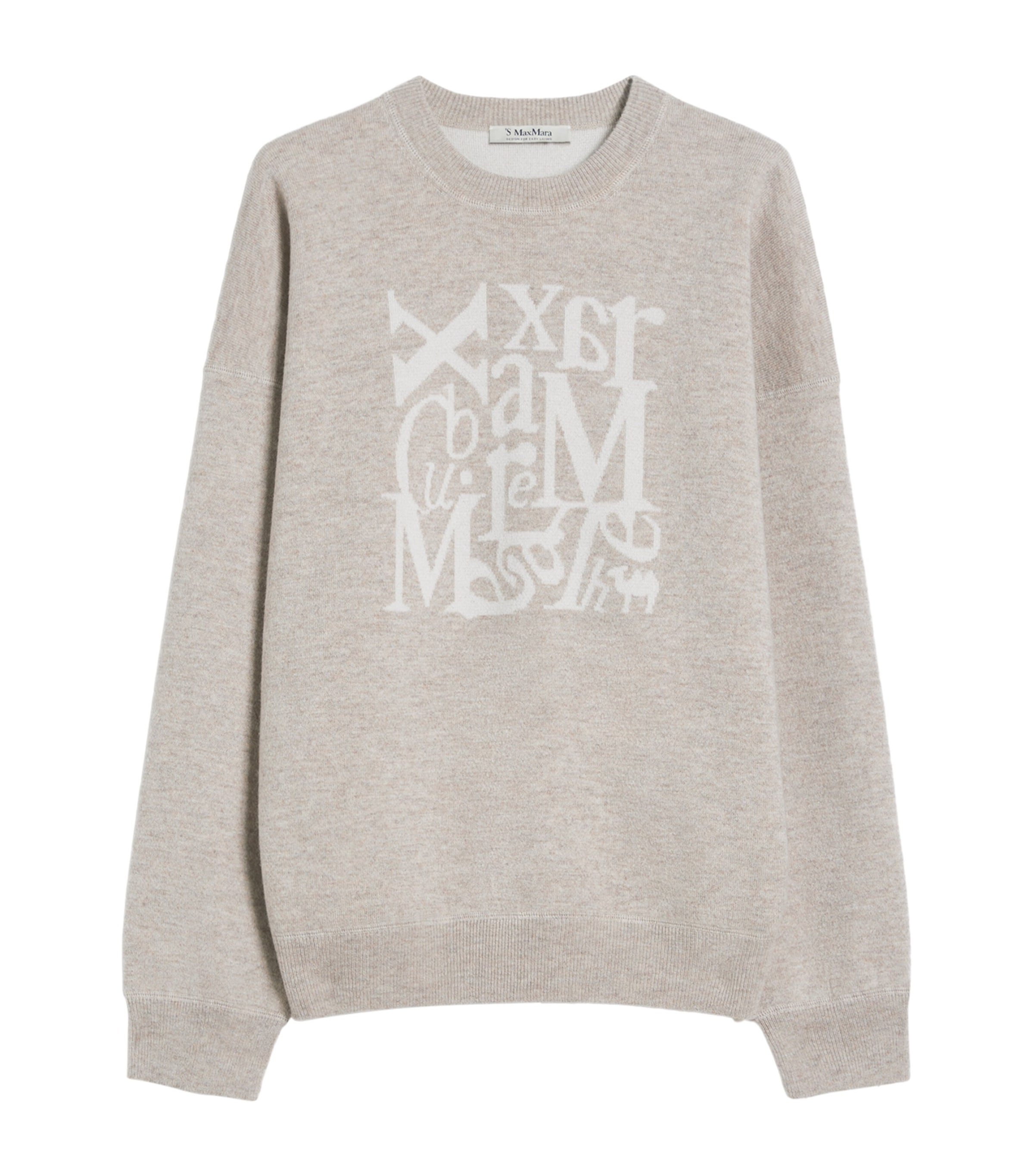 Max Mara Womens Wool-Blend Logo Sweater Beige
