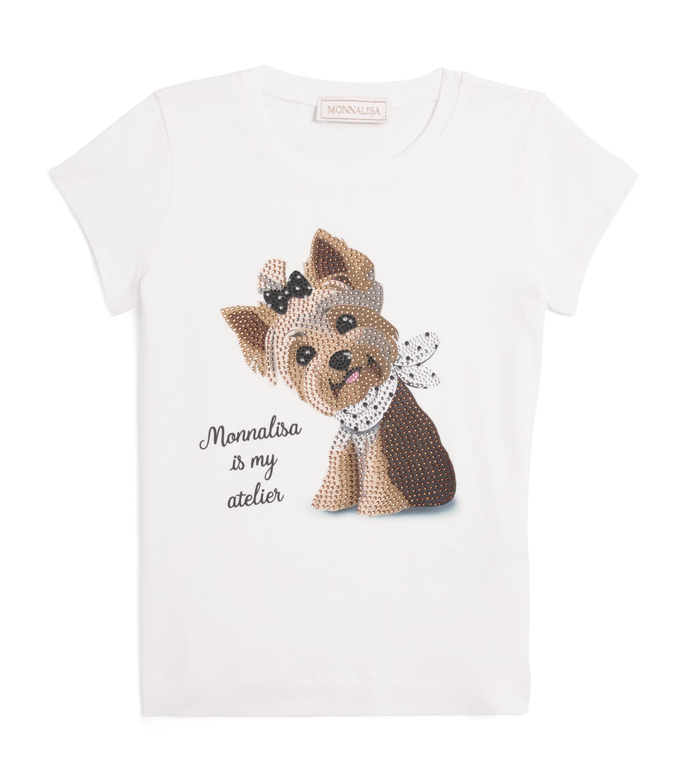 Monnalisa Stretch-Cotton Yorkshire Terrier T-Shirt (2-12 Years) Optical White