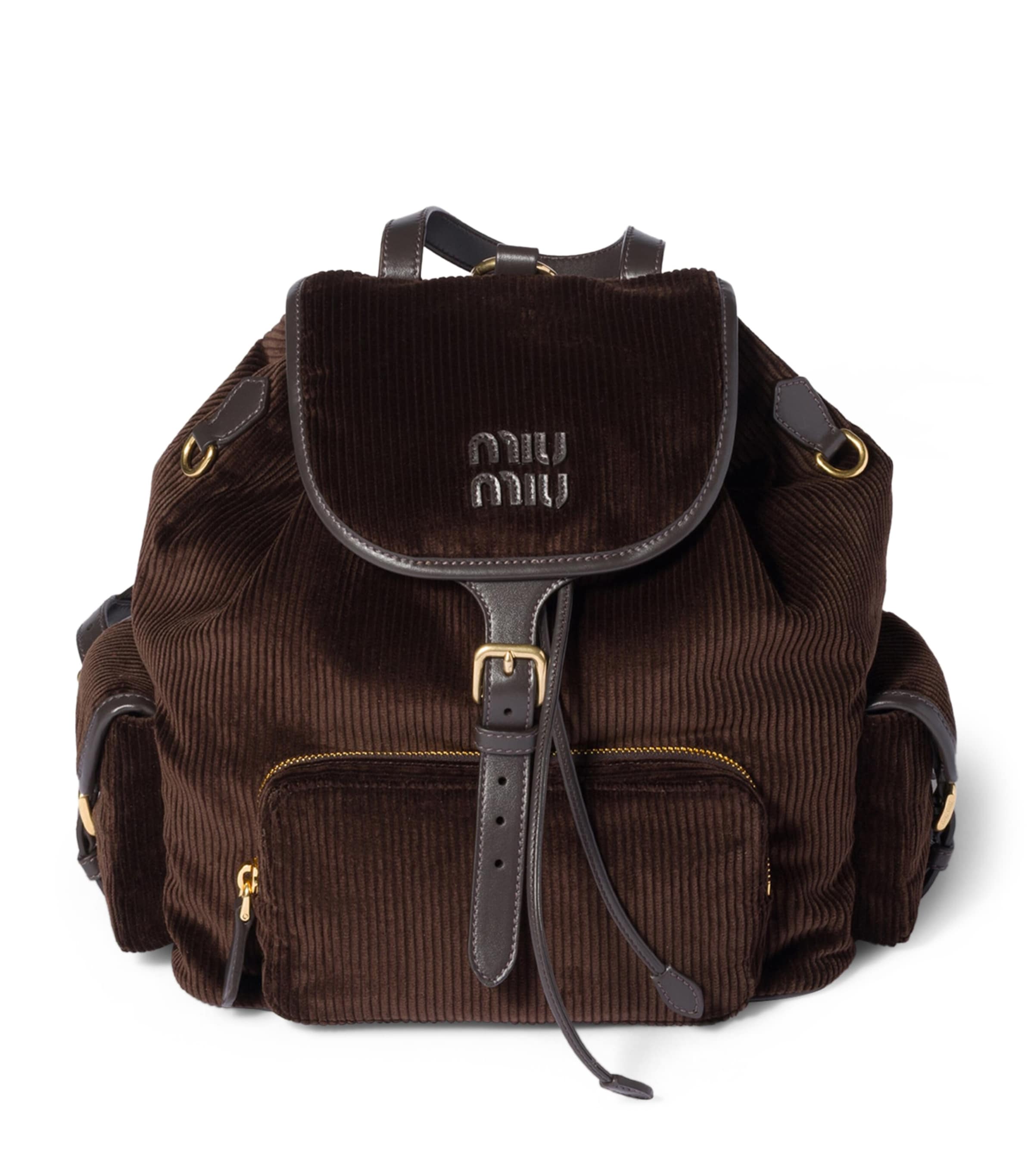 Large Corduroy Leather-Trim Backpack