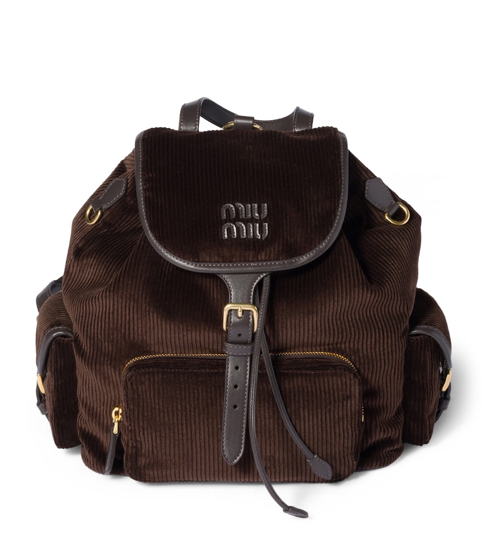 Large Corduroy Leather-Trim Backpack