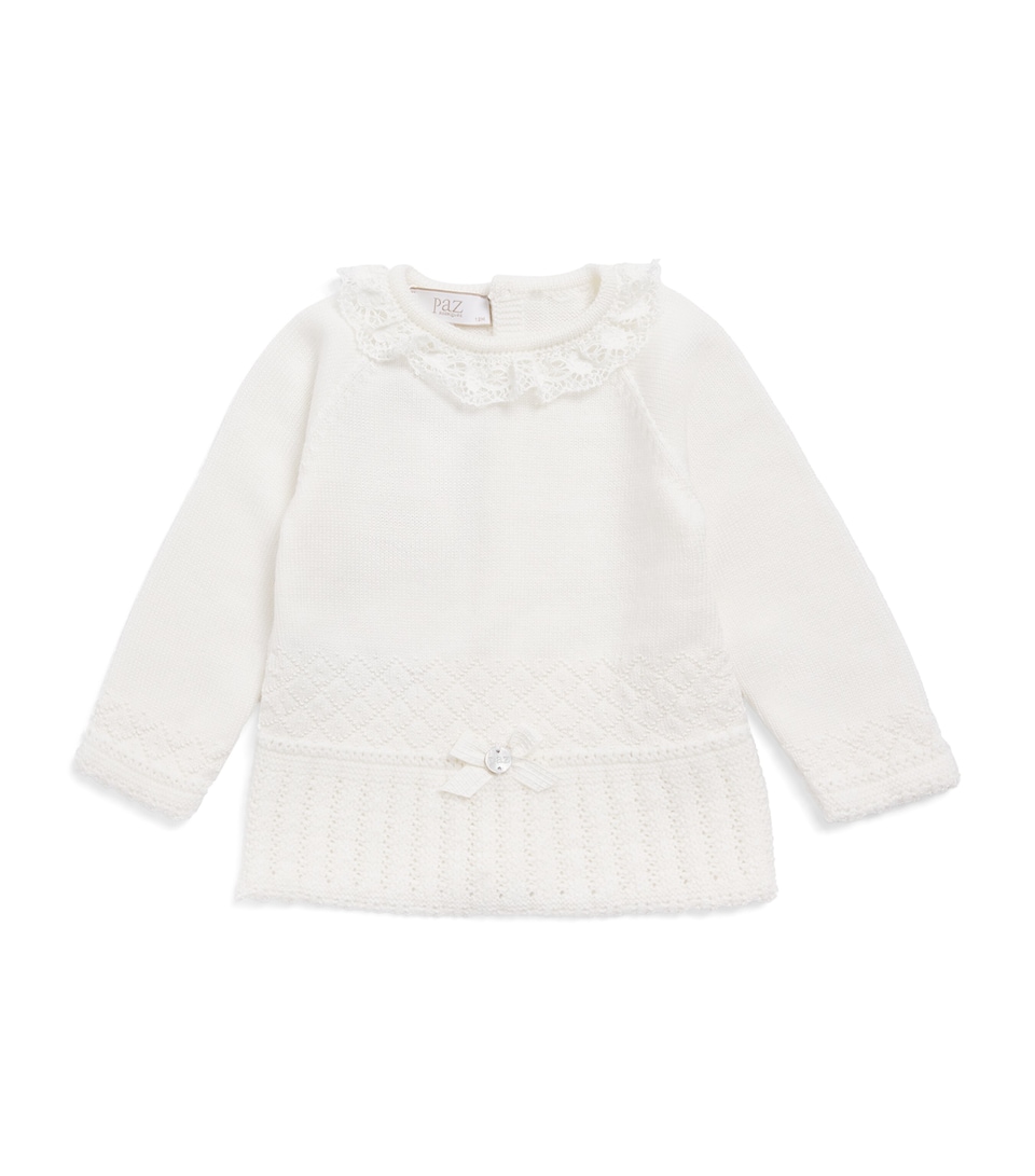 Paz Rodriguez Cotton Lace-Trim Sweater (0-12 Months) Cream/cream