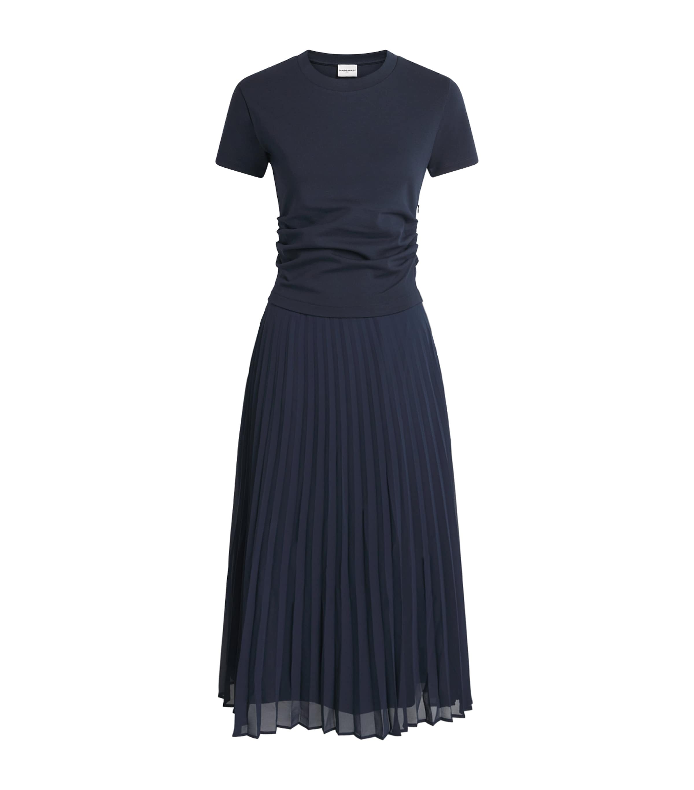 Claudie Pierlot Womens Trompe-l'œil Bi-Material Midi Dress Navy