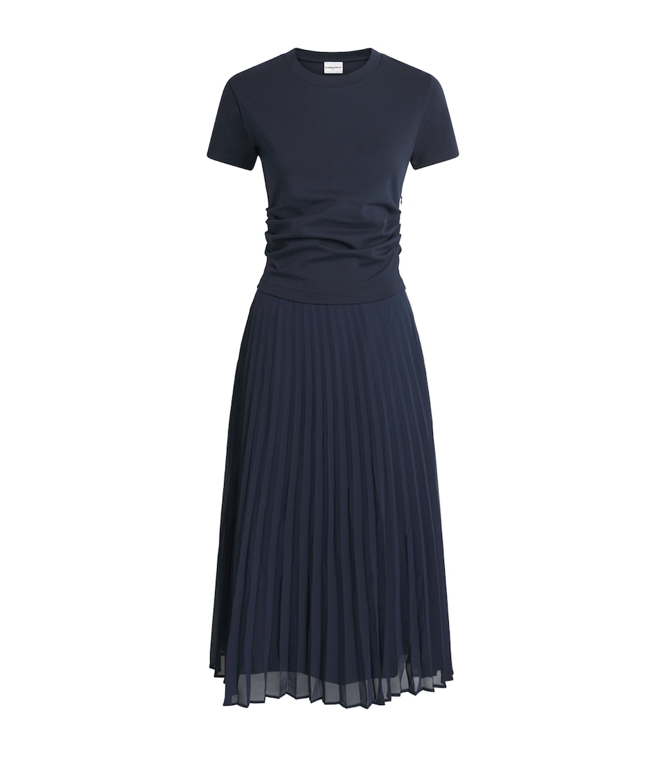 Claudie Pierlot Womens Trompe-l'œil Bi-Material Midi Dress Navy