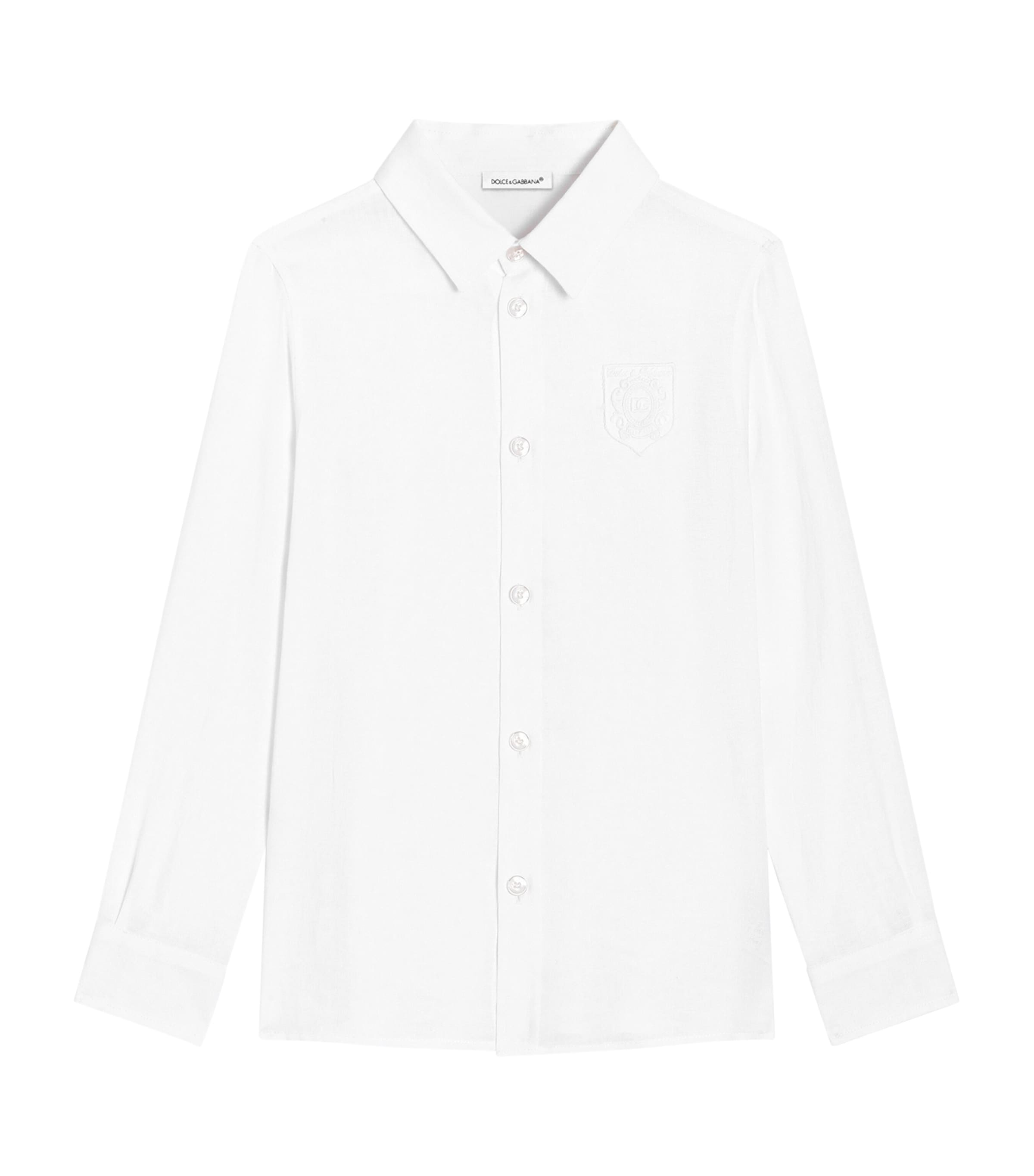 Dolce&Gabbana Kids Linen Embroidered Crest Shirt (8-14 Years) Optical White
