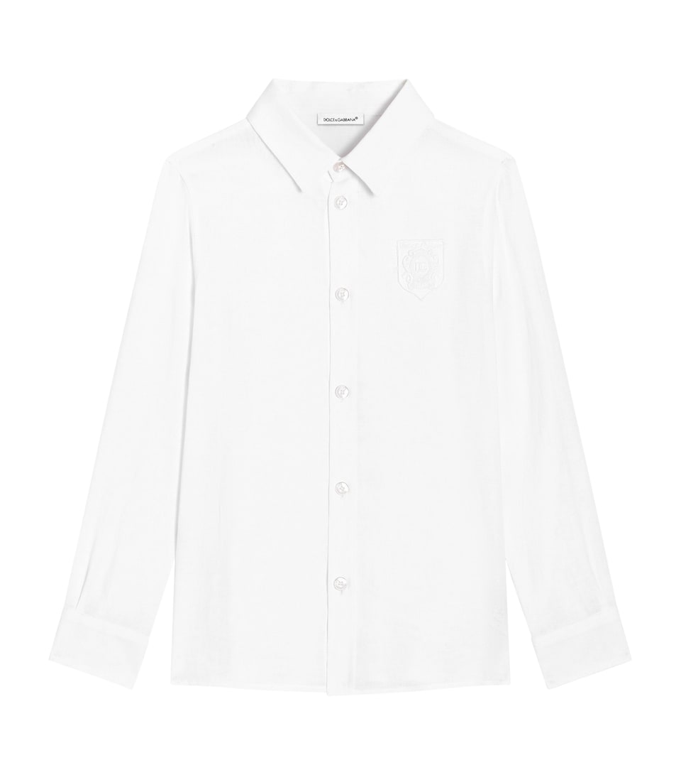 Dolce&Gabbana Kids Linen Embroidered Crest Shirt (8-14 Years) Optical White