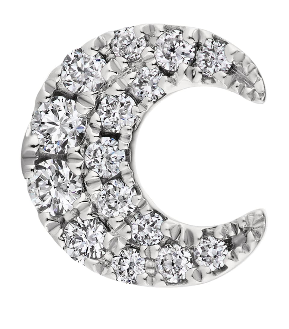 White Gold Diamond Moon Threaded Stud Earring (5.5mm)