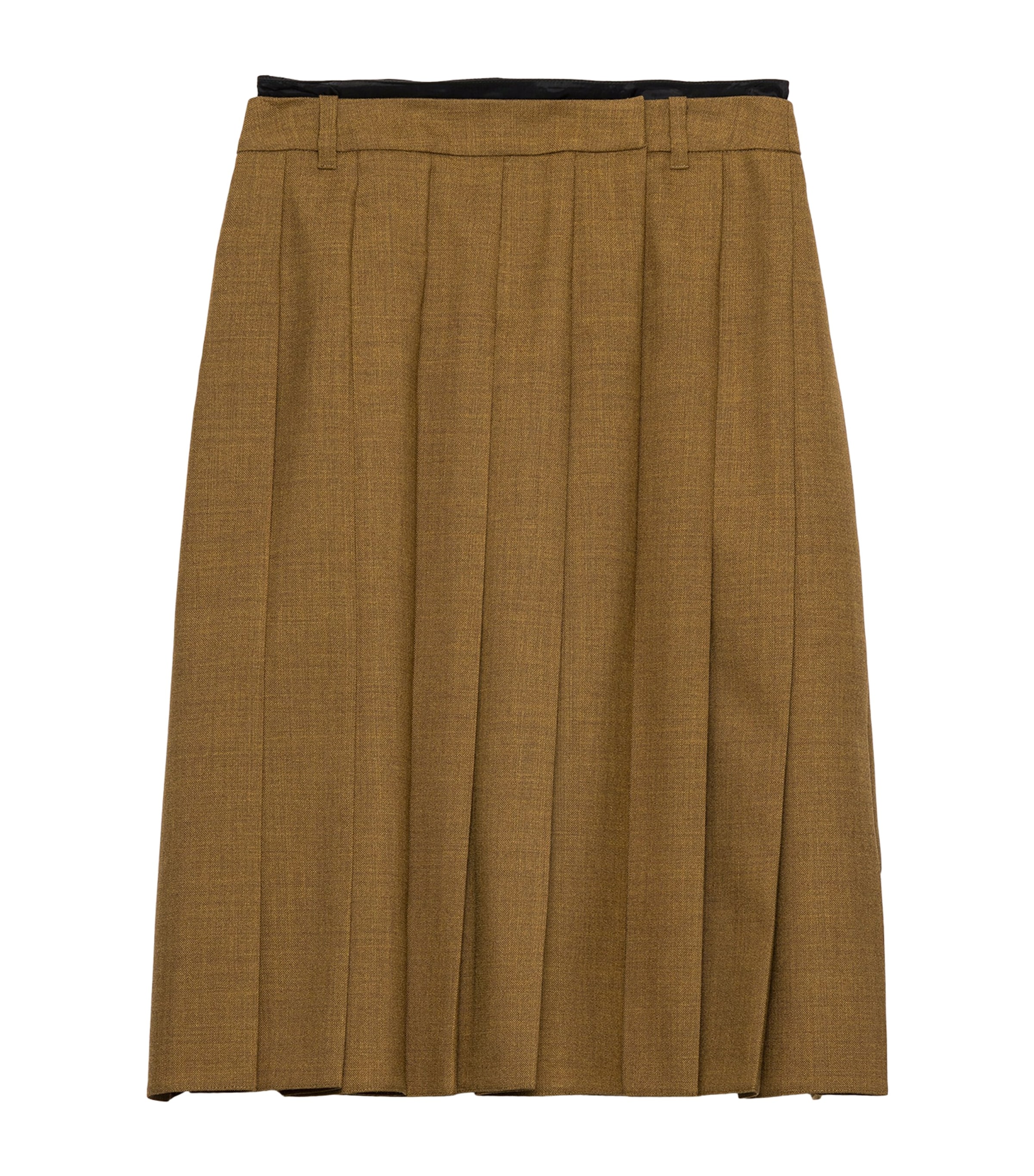 Prada Womens Pleated Hopsack Midi Skirt Brown