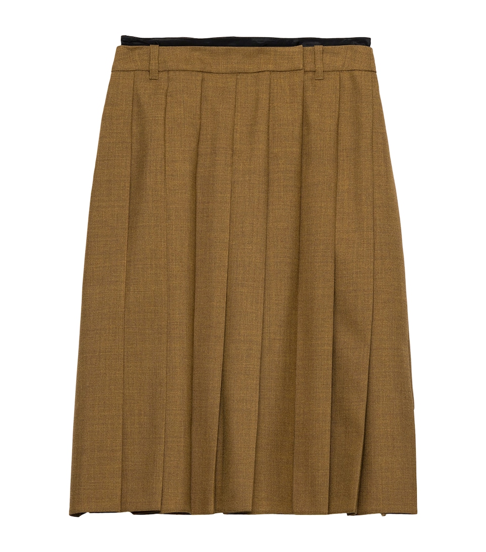 Prada Womens Pleated Hopsack Midi Skirt Brown