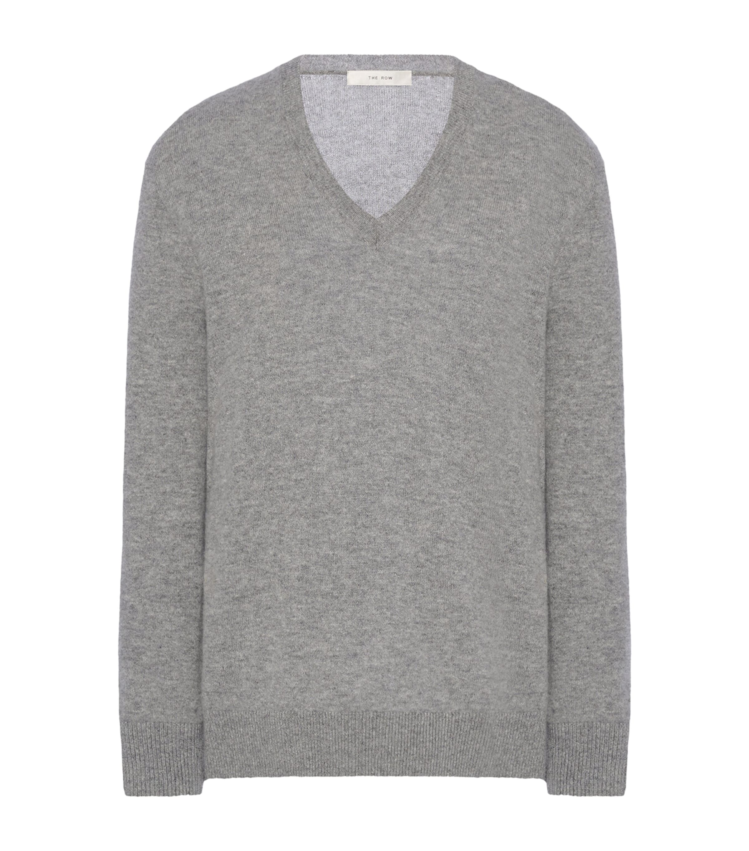 The Row Womens Phora Cashmere V-Neck Sweater Light Grey Melange
