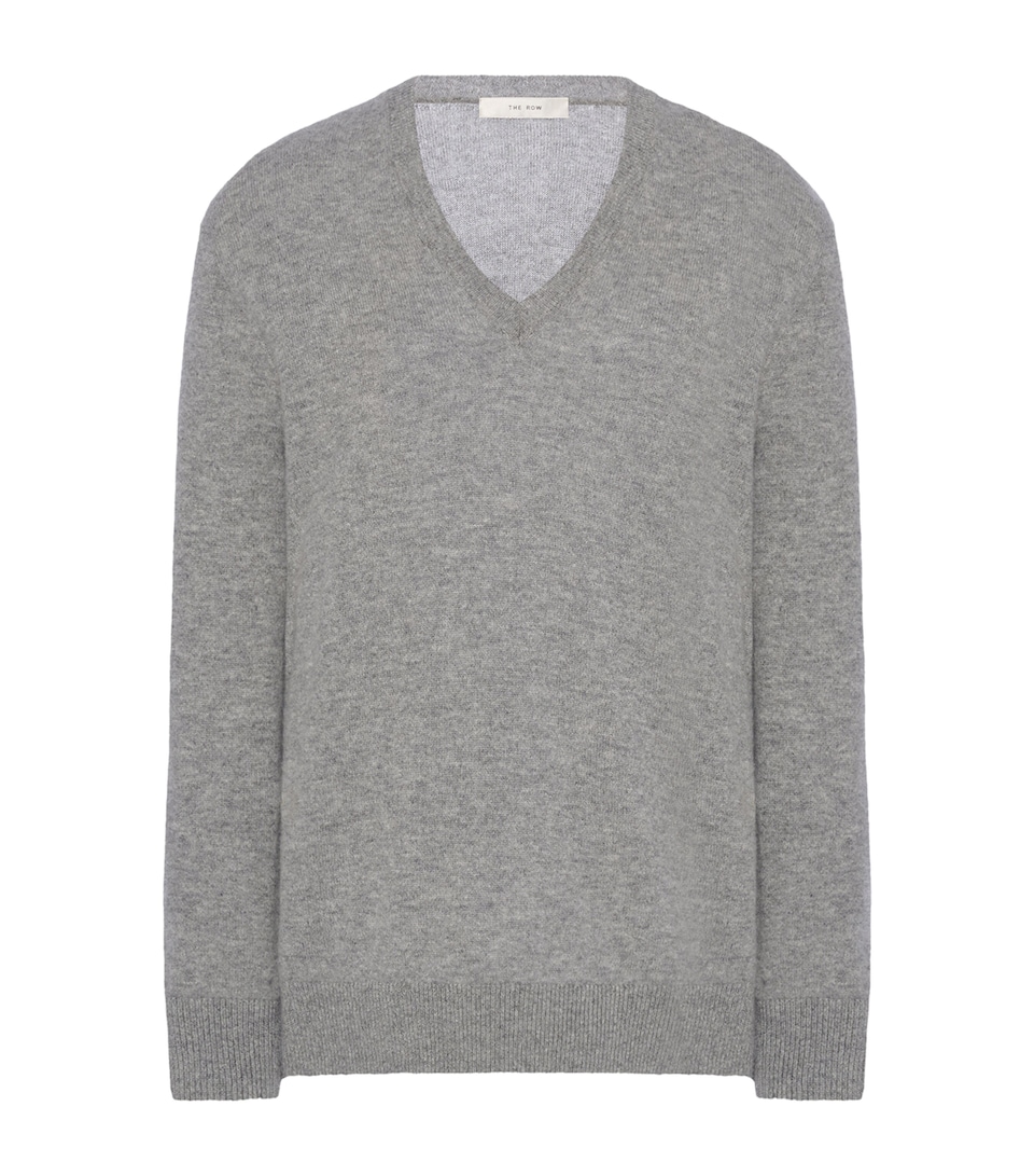 The Row Womens Phora Cashmere V-Neck Sweater Light Grey Melange