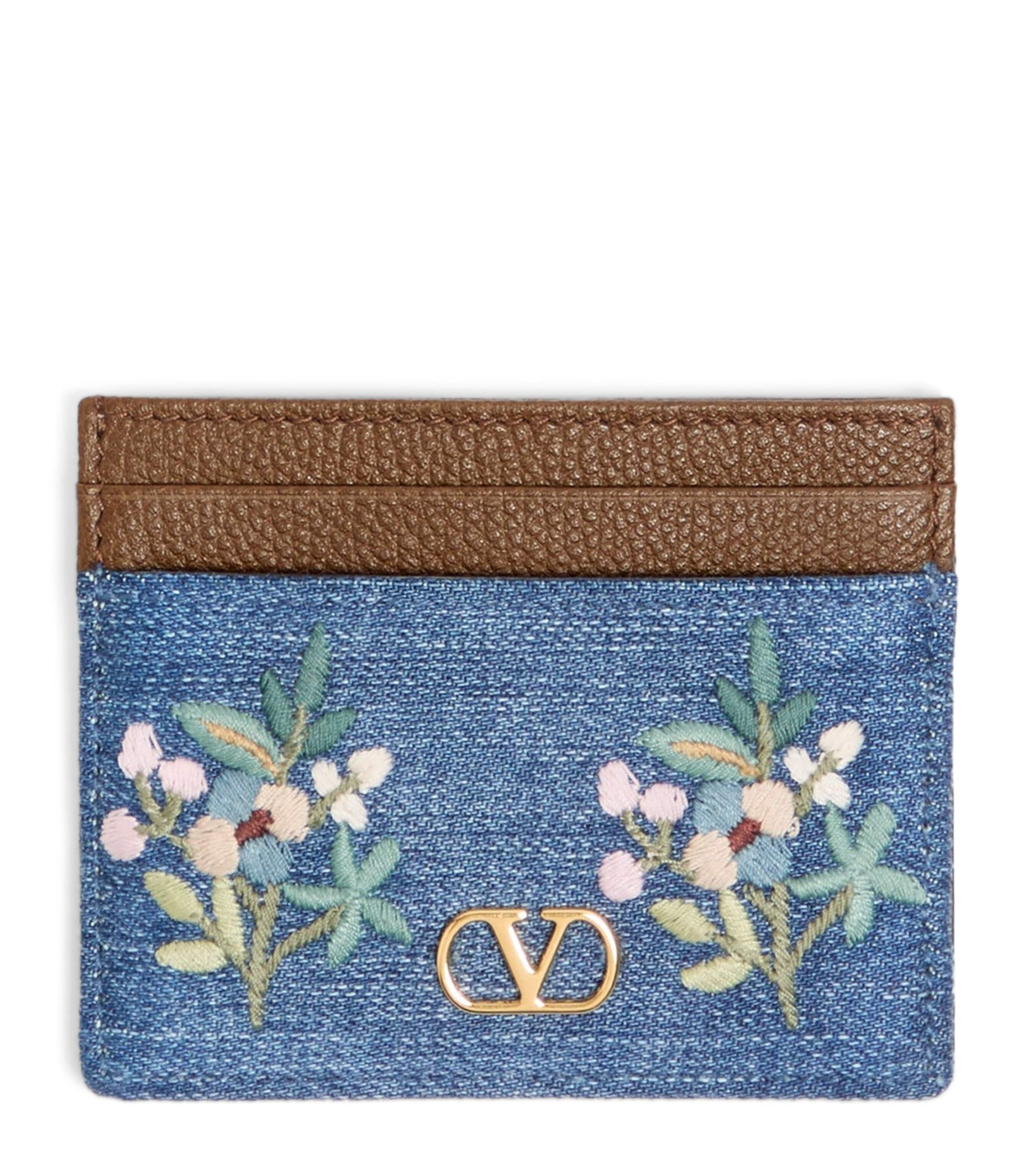 Denim-Leather VLogo Signature Card Holder