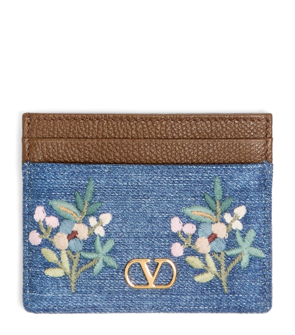 Denim-Leather VLogo Signature Card Holder