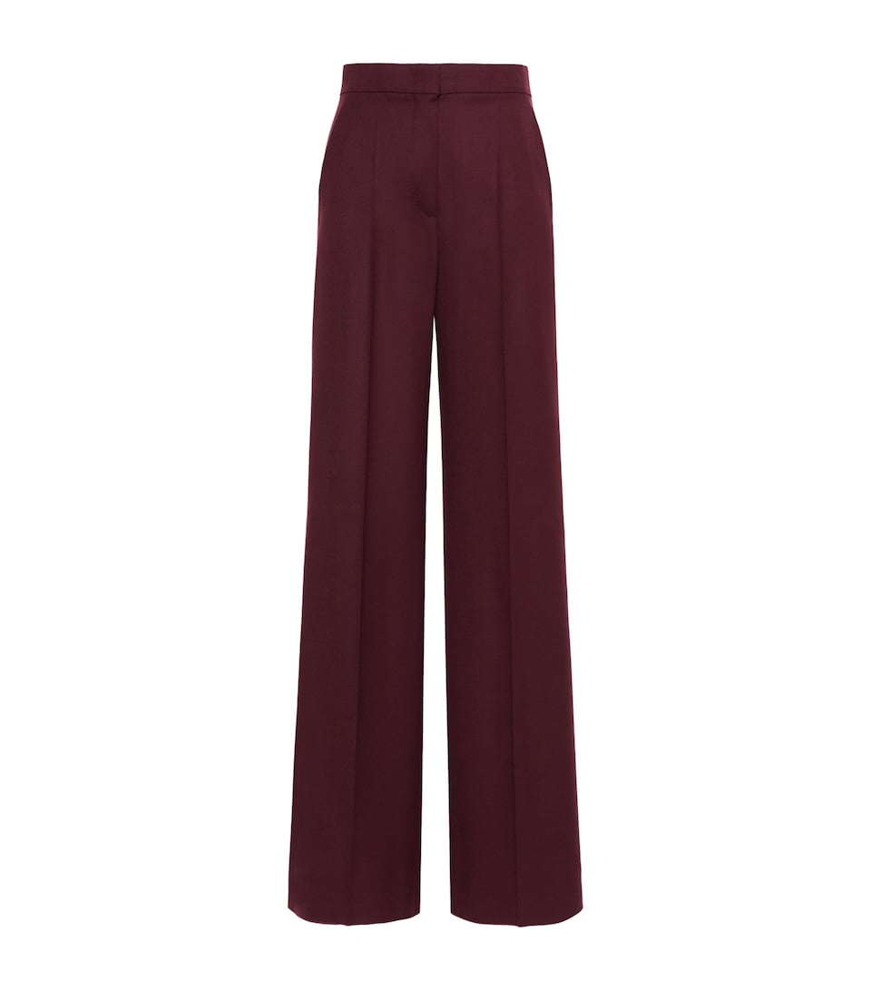 Max Mara Womens Virgin Wool Wide-Leg Trousers Wine Coloured