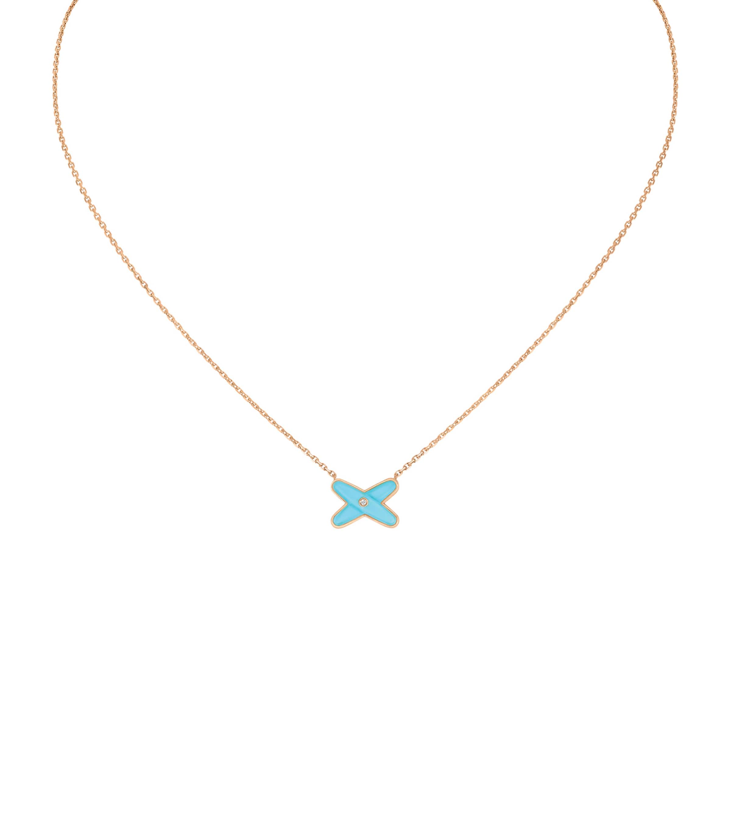 Rose Gold, Diamond and Turquoise Jeux de Liens Pendant Necklace