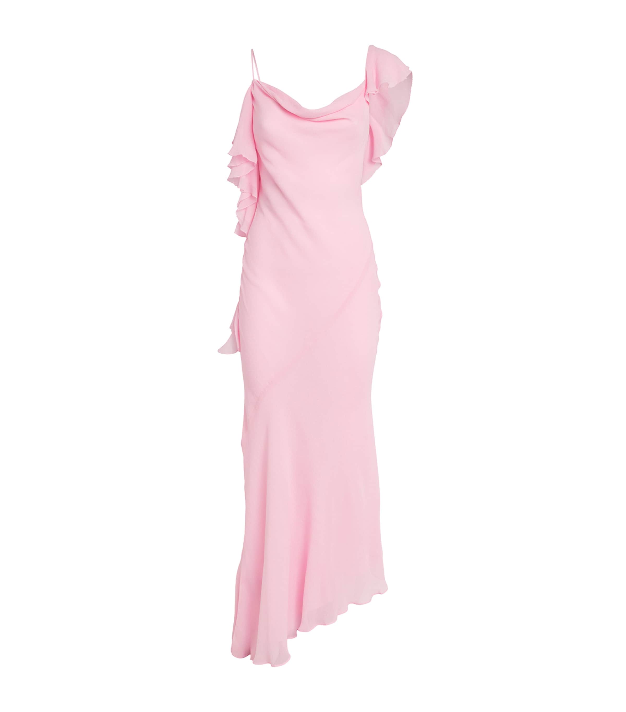 Self-Portrait Womens Ruffled One-Shoulder Georgette Maxi Dress Pink