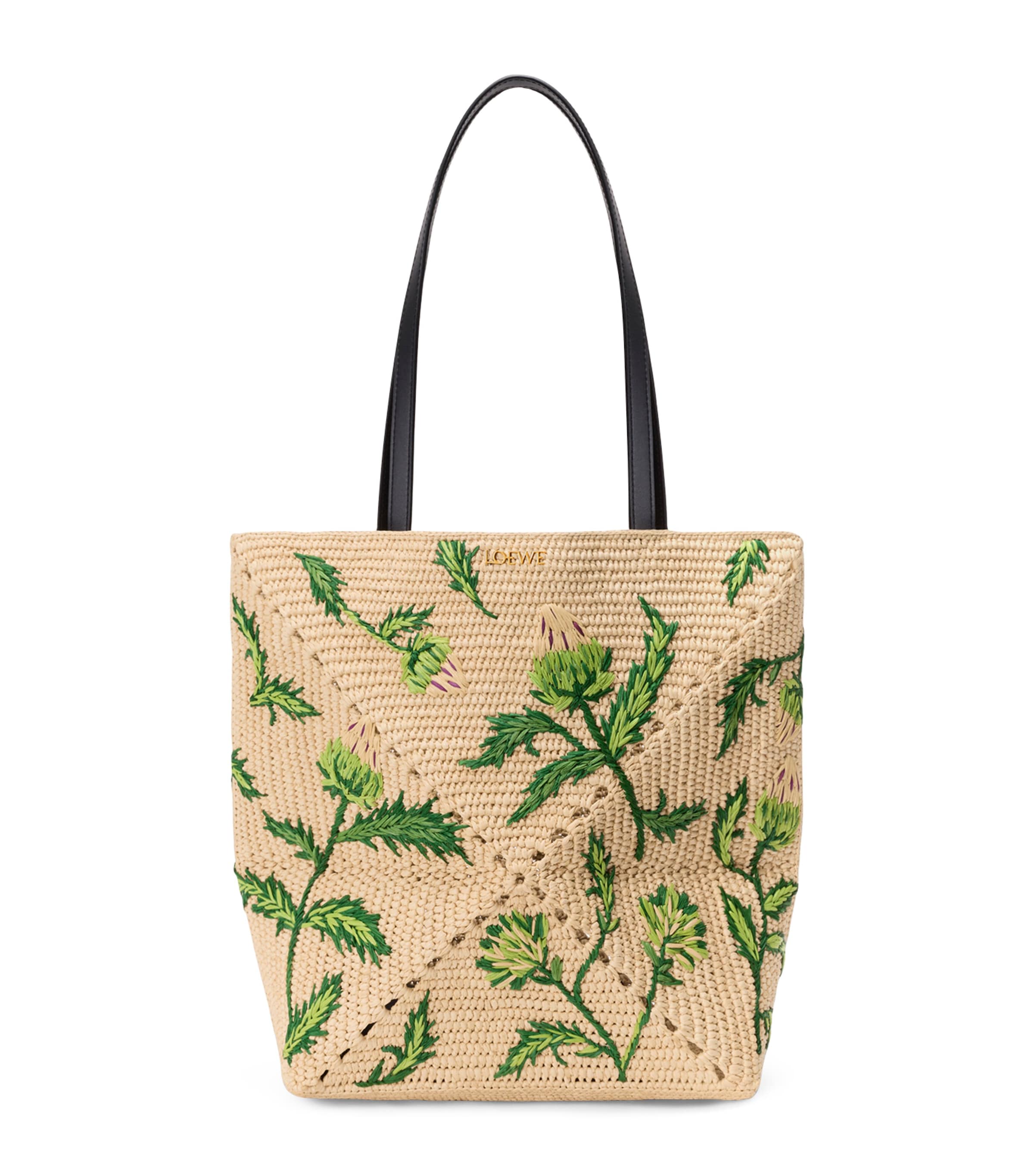 LOEWE x Paula's Ibiza Raffia-Blend Artichoke Puzzle Fold Tote Bag Natural/green