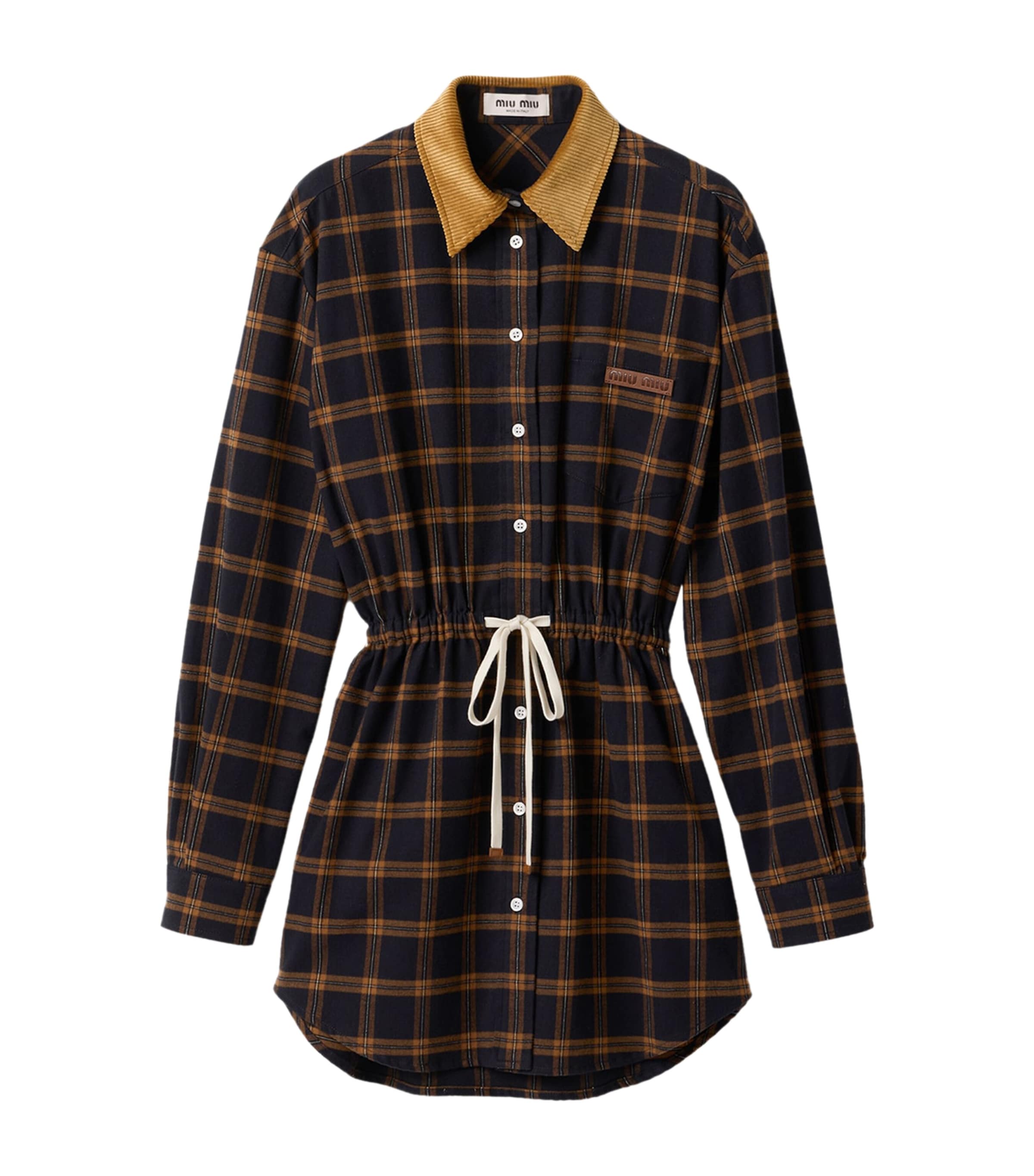 Miu Miu Womens Flannel Check Mini Shirt Dress Blue