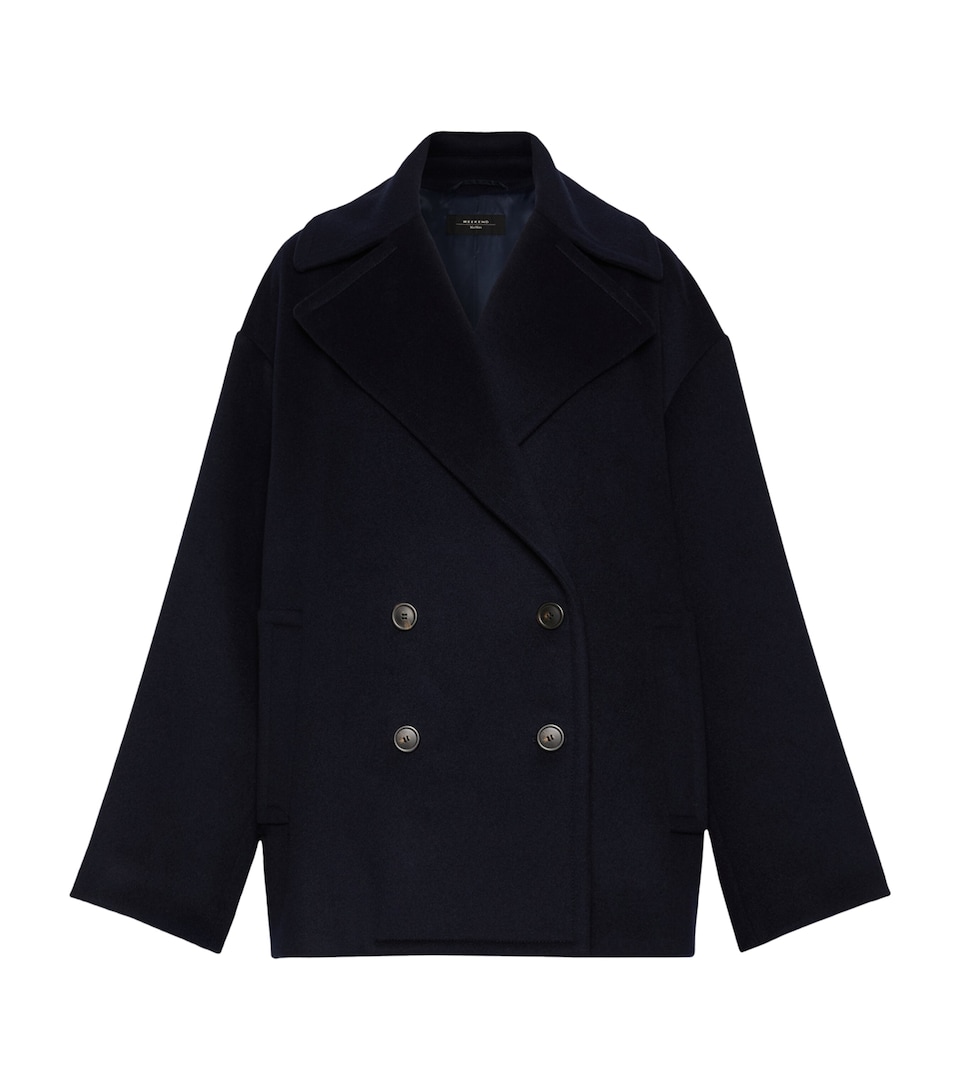 Weekend Max Mara Womens Virgin Wool Short Coat Navy