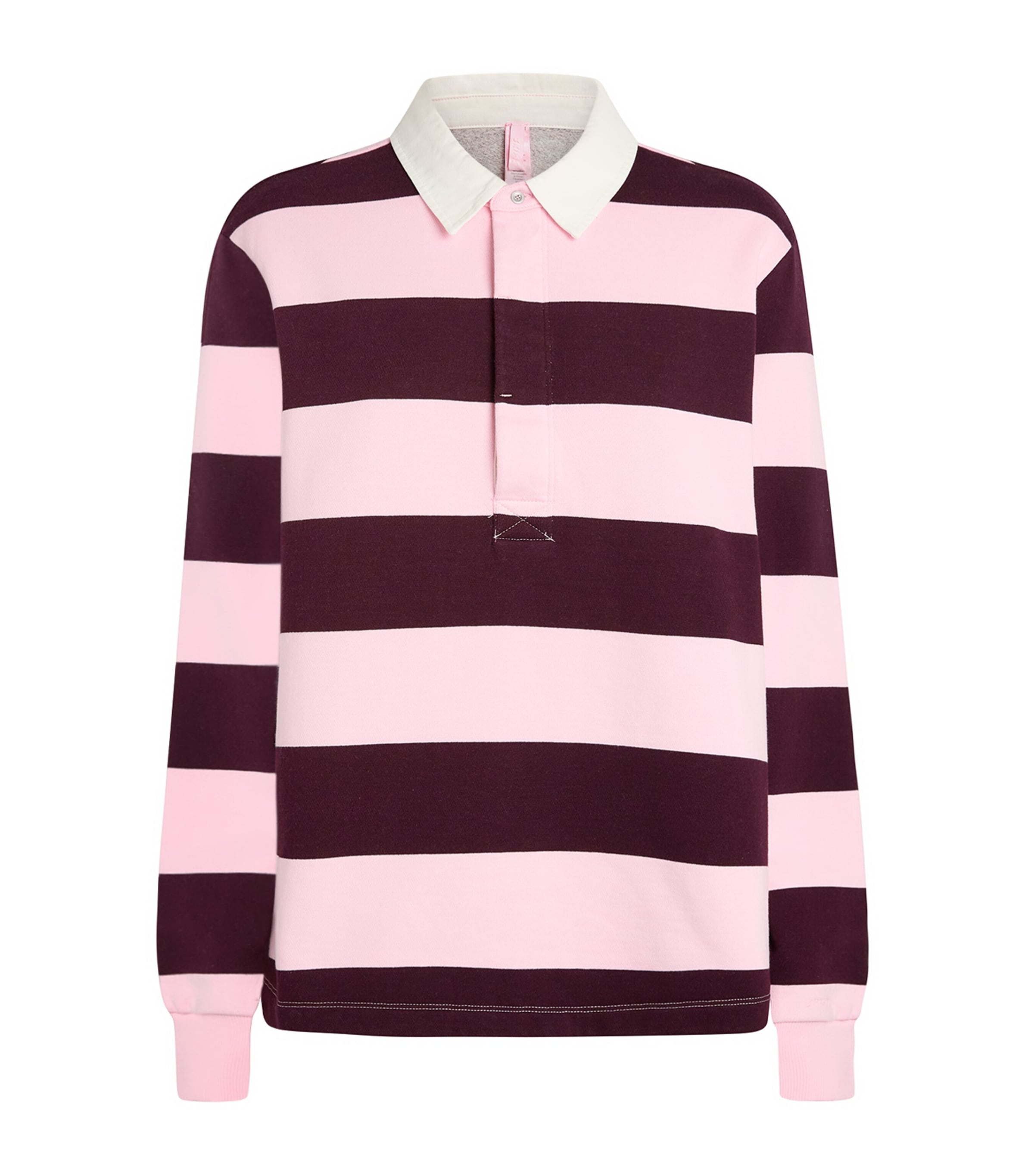 Skims Womens Oversized Boyfriend Fleece Polo Shirt Currant Rugby Stripe