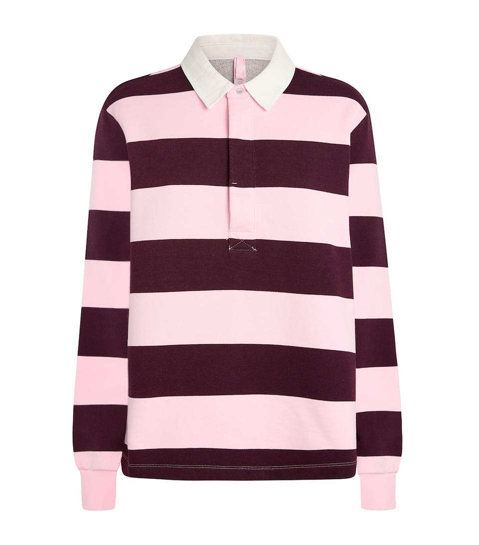 Skims Womens Oversized Boyfriend Fleece Polo Shirt Currant Rugby Stripe
