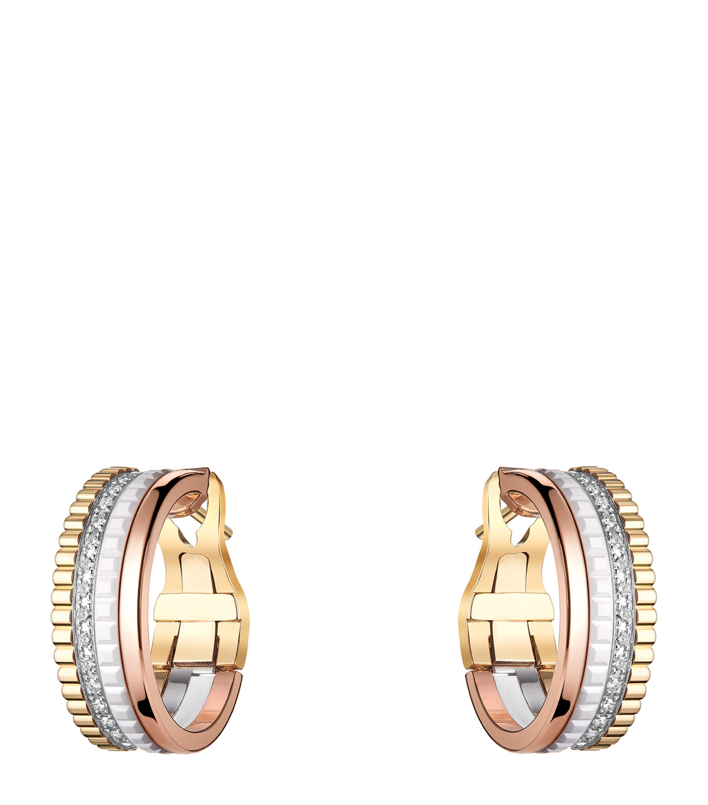 Mixed Gold and Diamond Quatre White Hoop Earrings